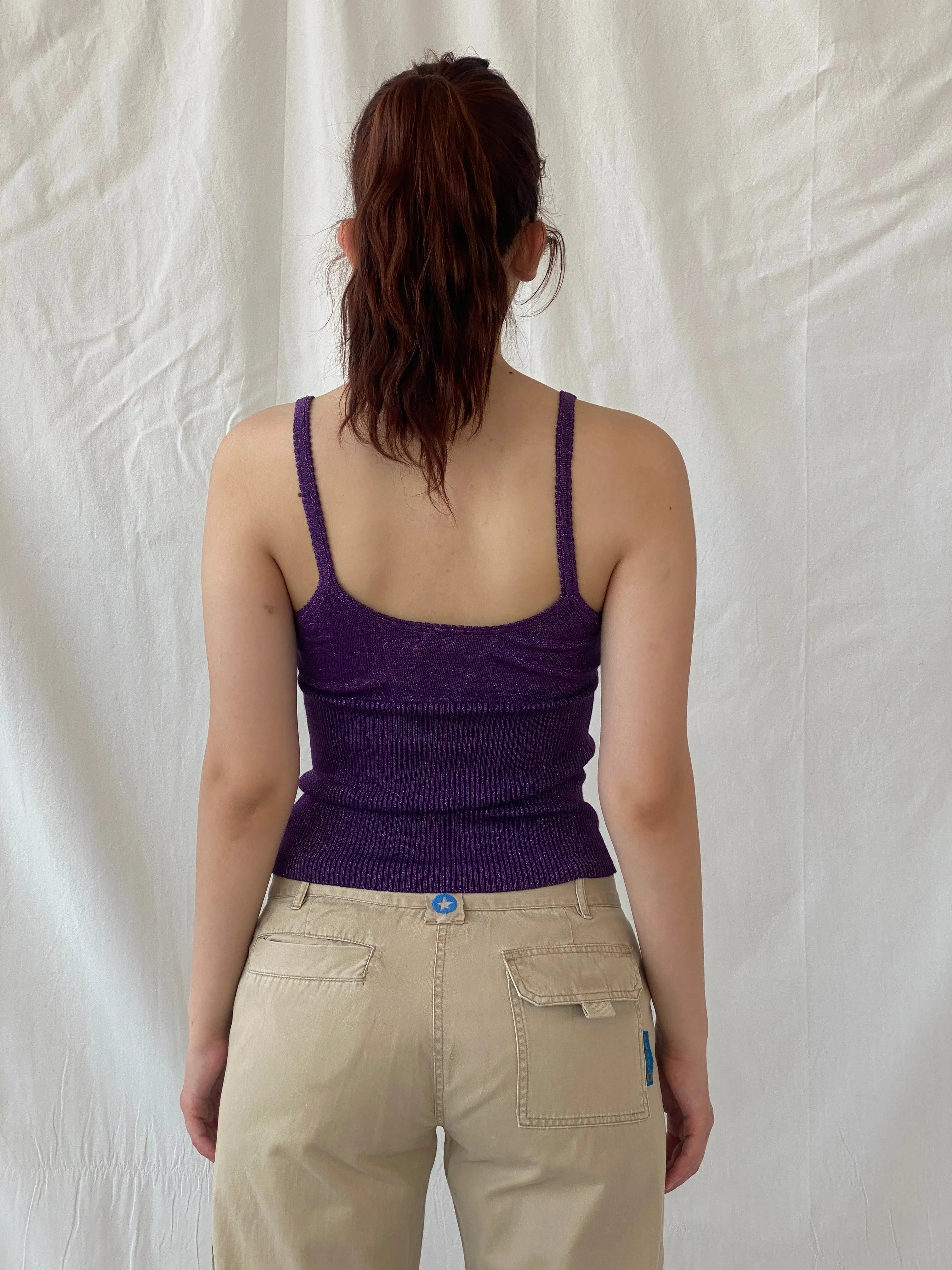 Vintage Y2K Orsay Shimmery Purple Soft Knit Ribbed Cami Top - M - Balagan Vintage Sleeveless Top 00s, Ayah, knit, knitted, women top