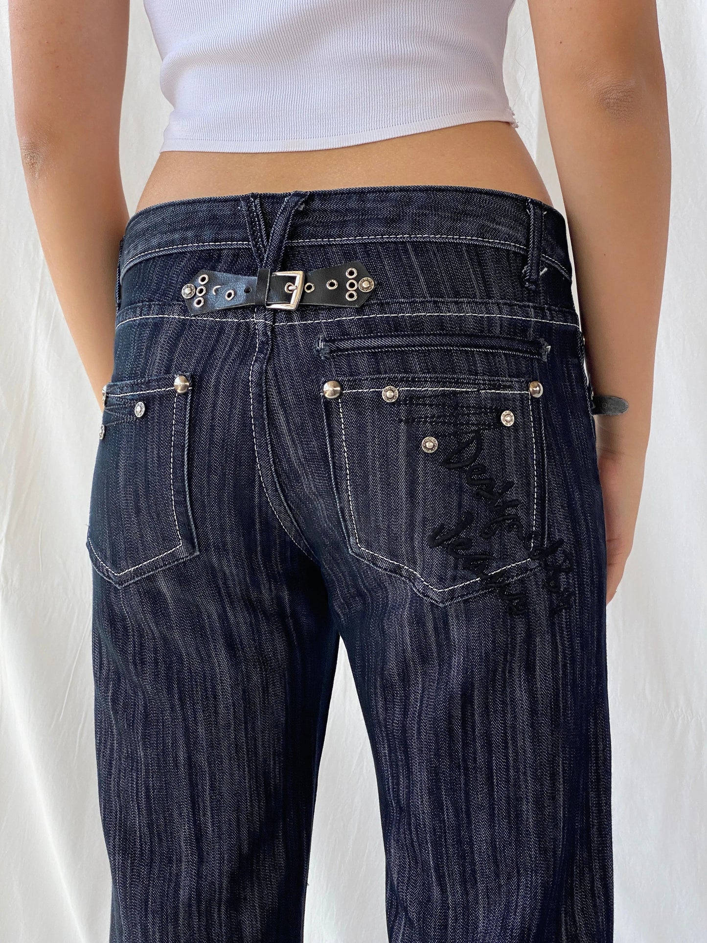 Vintage Y2K Platinum Grunge Dark Wash Low Rise Straight Cut Jeans - 38EUR - Balagan Vintage Jeans 00s, Celine, denim, hiphop jeans, jeans, low rise jeans, vintage jeans, women jeans