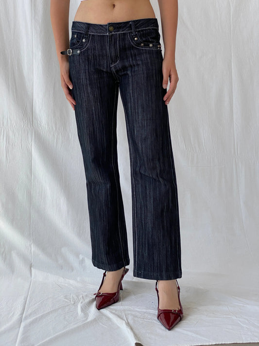 Vintage Y2K Platinum Grunge Dark Wash Low Rise Straight Cut Jeans - 38EUR - Balagan Vintage Jeans 00s, Celine, denim, hiphop jeans, jeans, low rise jeans, vintage jeans, women jeans
