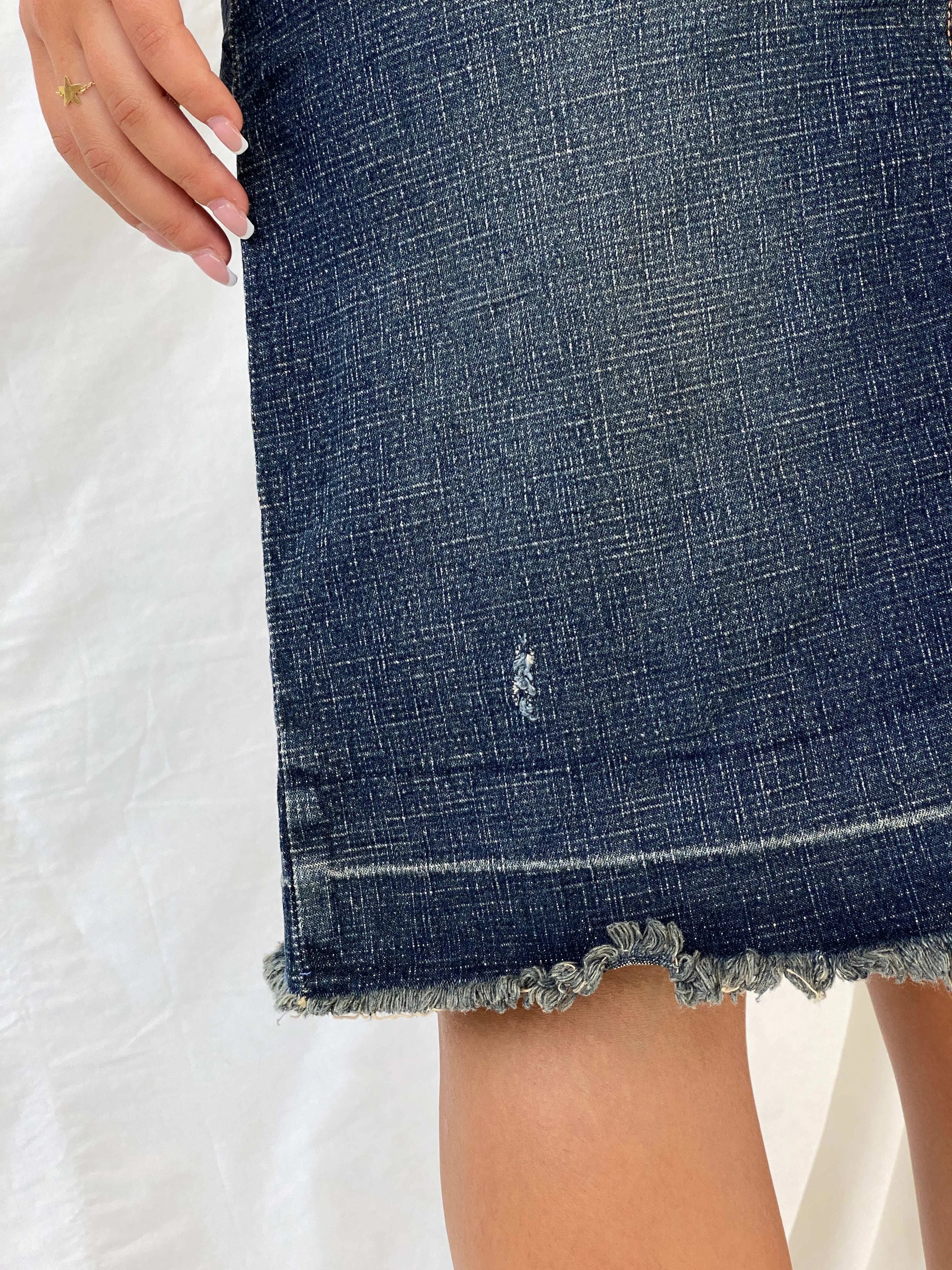 Vintage Y2K Route 66 Stretch Fit Midi Denim Skirt - M - Balagan Vintage Midi Skirt 00s, denim, denim skirt, Lana, midi skirt