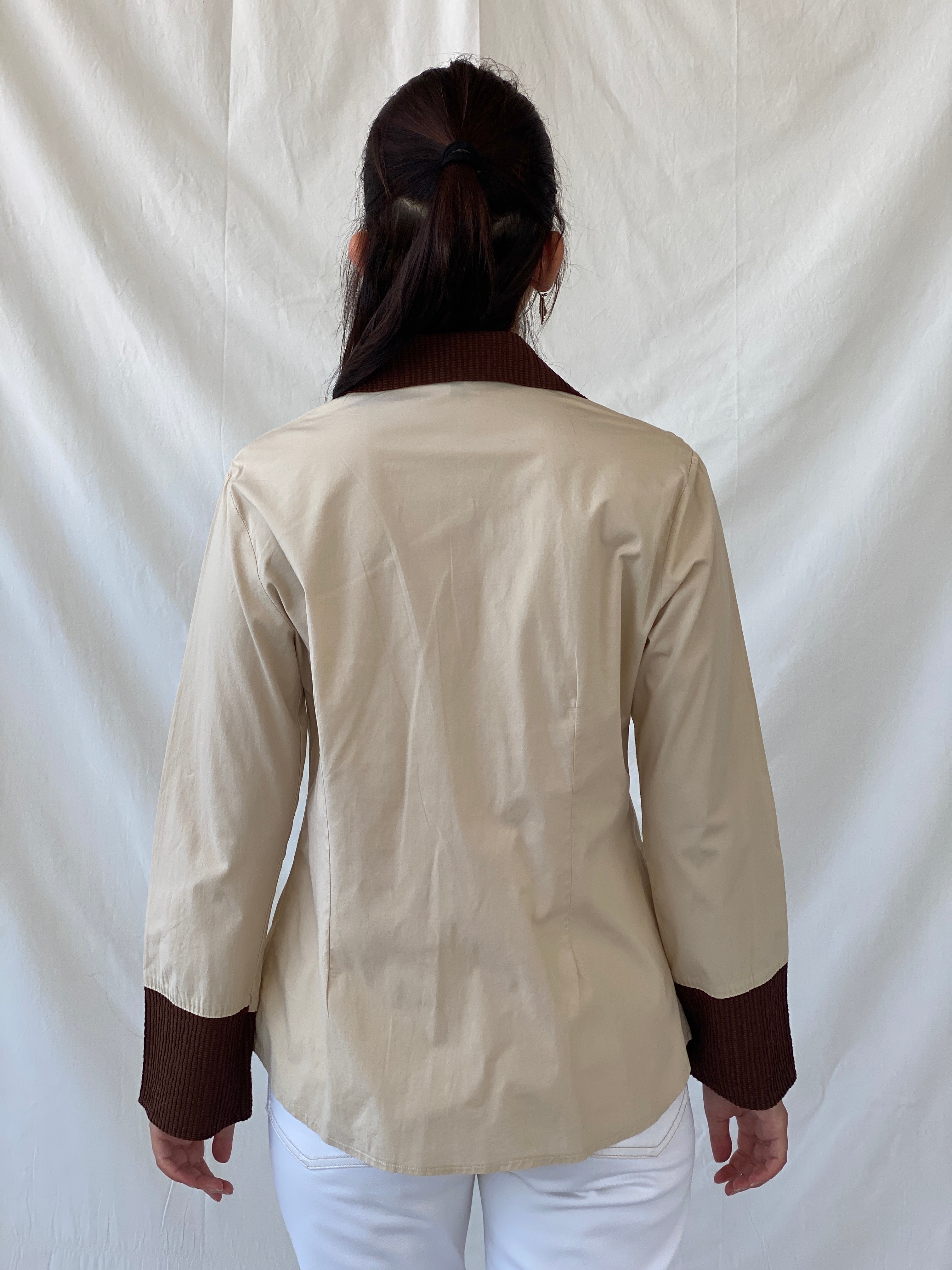 Vintage Y2K Sem Beige Patchwork Full Sleeve Button Up Shirt - L - Balagan Vintage Full Sleeve Shirt 00s, Ayah, full sleeve shirt, NEW IN, patchwork, summer