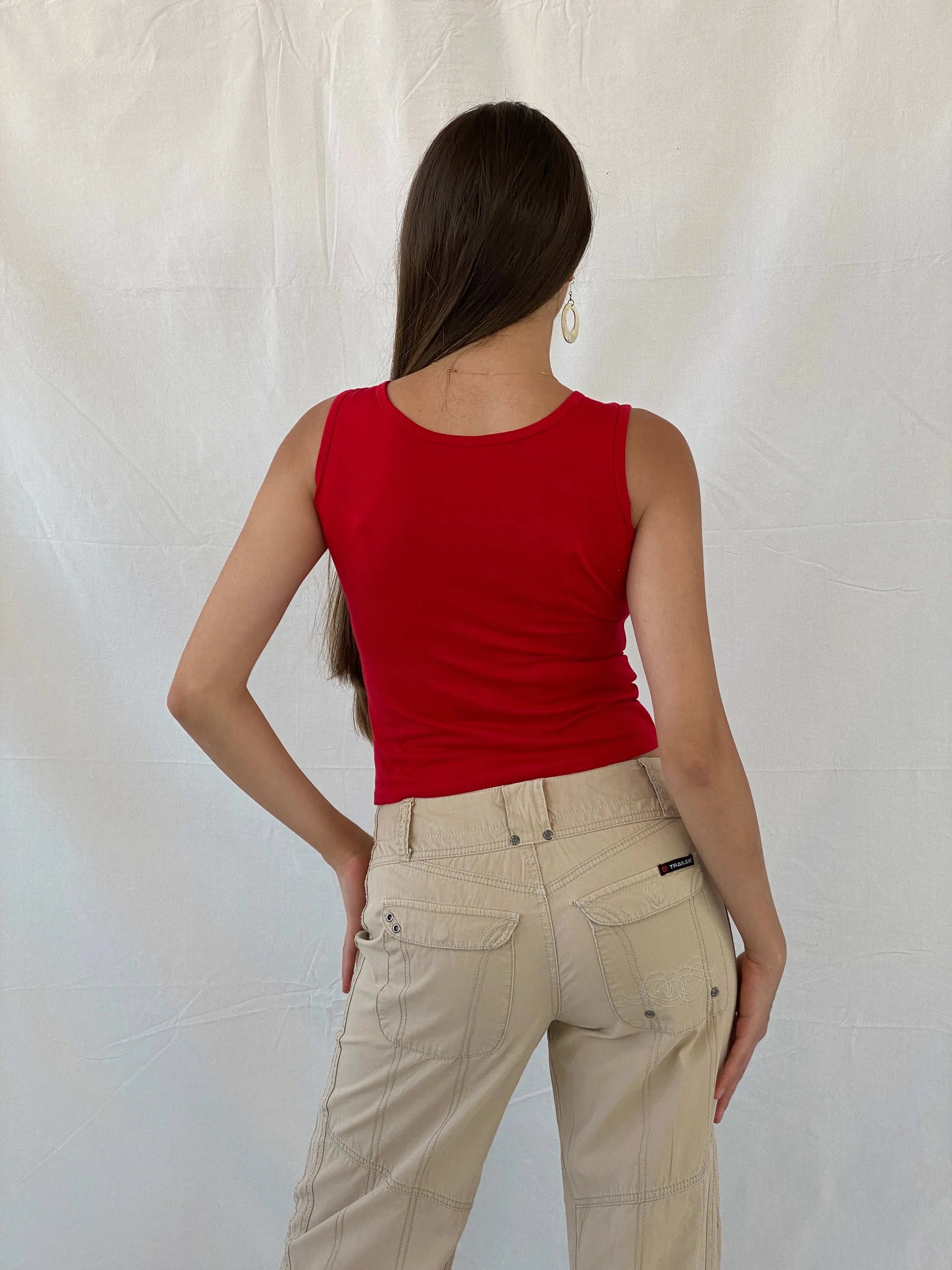 Vintage Y2K Sleeveless Cutout Red Top - S - Balagan Vintage Sleeveless Top 00s, Mira, shimmer, sleeveless top, women top
