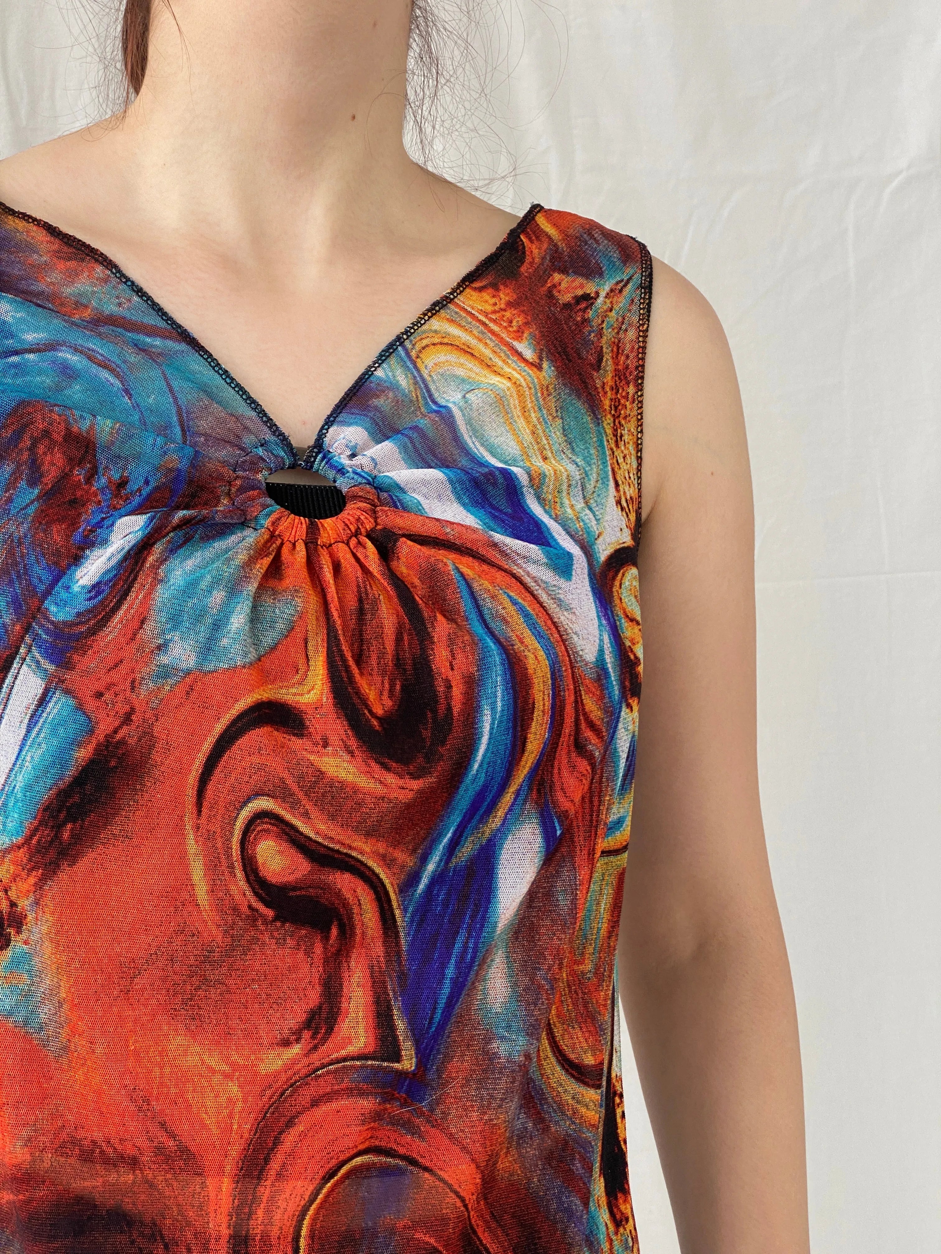 Vintage Y2K Sleeveless Marble Print Mesh Women’s Top - M - Balagan Vintage Sleeveless Top 00s, Ayah, mesh top, Top, women top
