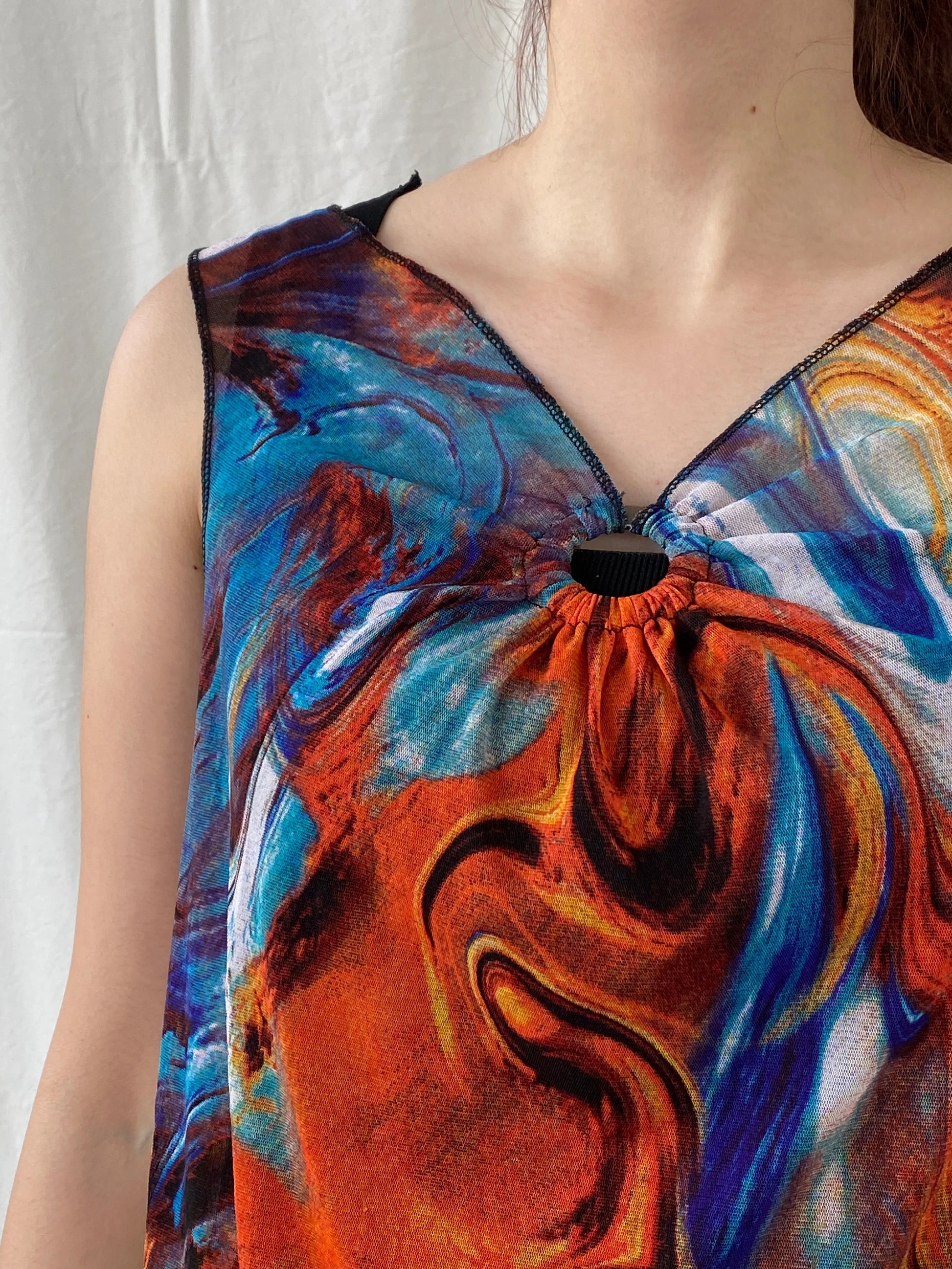 Vintage Y2K Sleeveless Marble Print Mesh Women’s Top - M - Balagan Vintage Sleeveless Top 00s, Ayah, mesh top, Top, women top