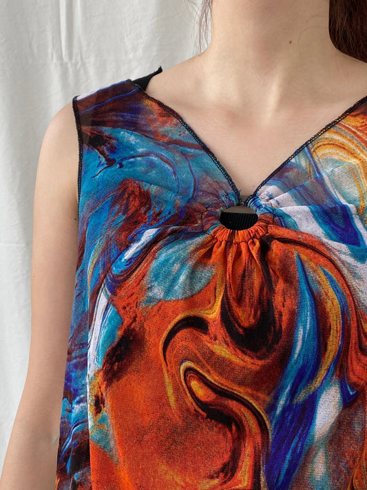 Vintage Y2K Sleeveless Marble Print Mesh Women’s Top - M - Balagan Vintage Sleeveless Top 00s, Ayah, mesh top, Top, women top