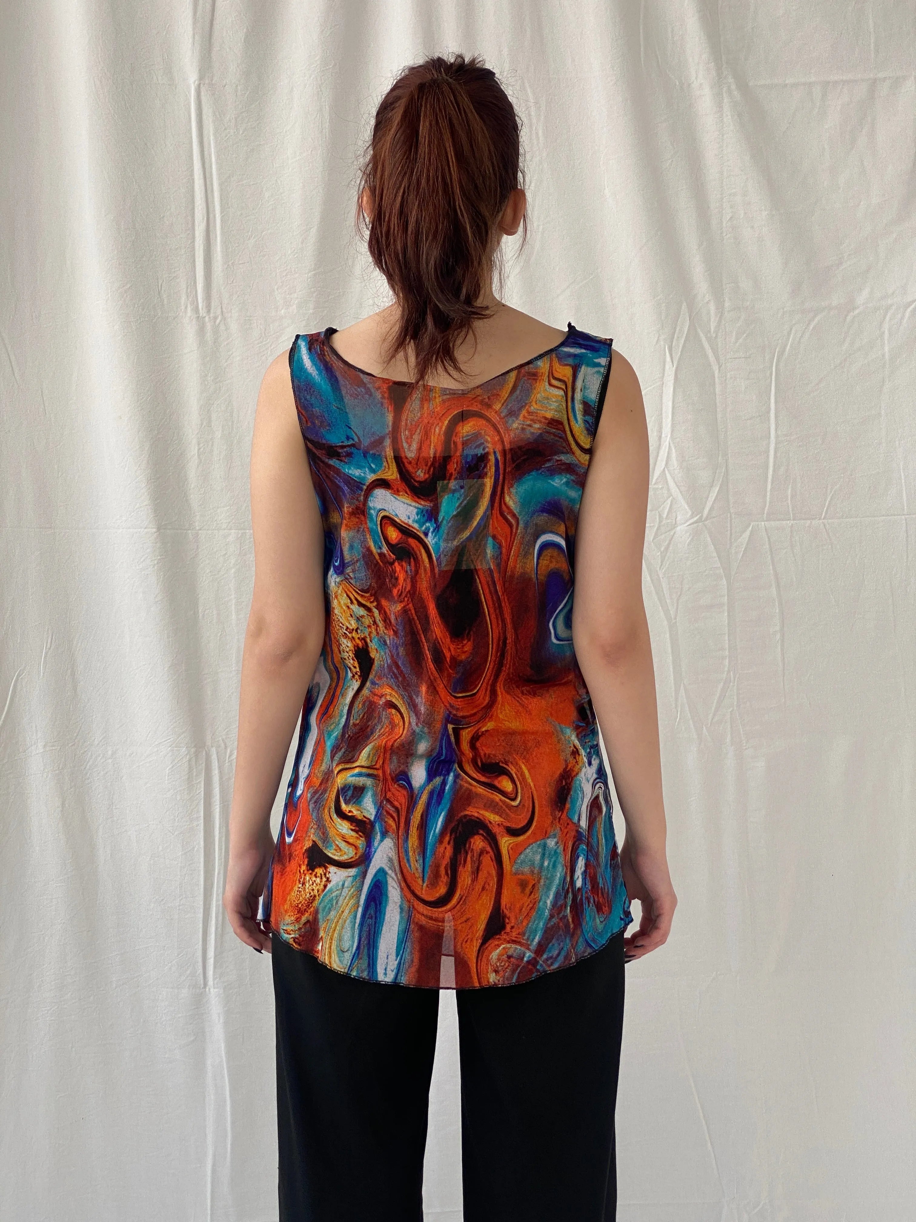 Vintage Y2K Sleeveless Marble Print Mesh Women’s Top - M - Balagan Vintage Sleeveless Top 00s, Ayah, mesh top, Top, women top
