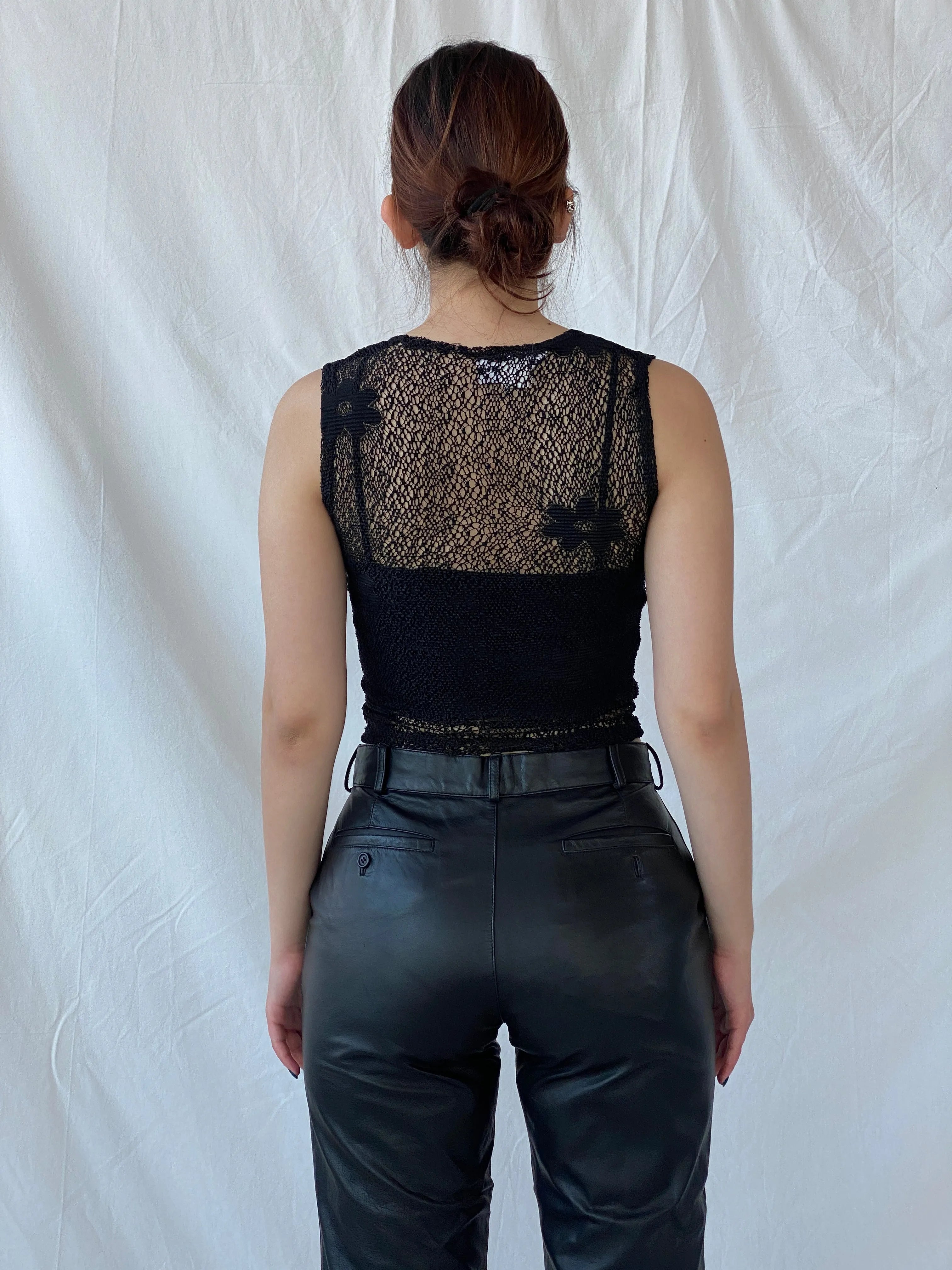 Vintage Y2K Streetwear Crew Neck Sheer Mesh Black Floral Top - S - Balagan Vintage Sleeveless Top 00s, Ayah, consignment, halter top, Melika, women top