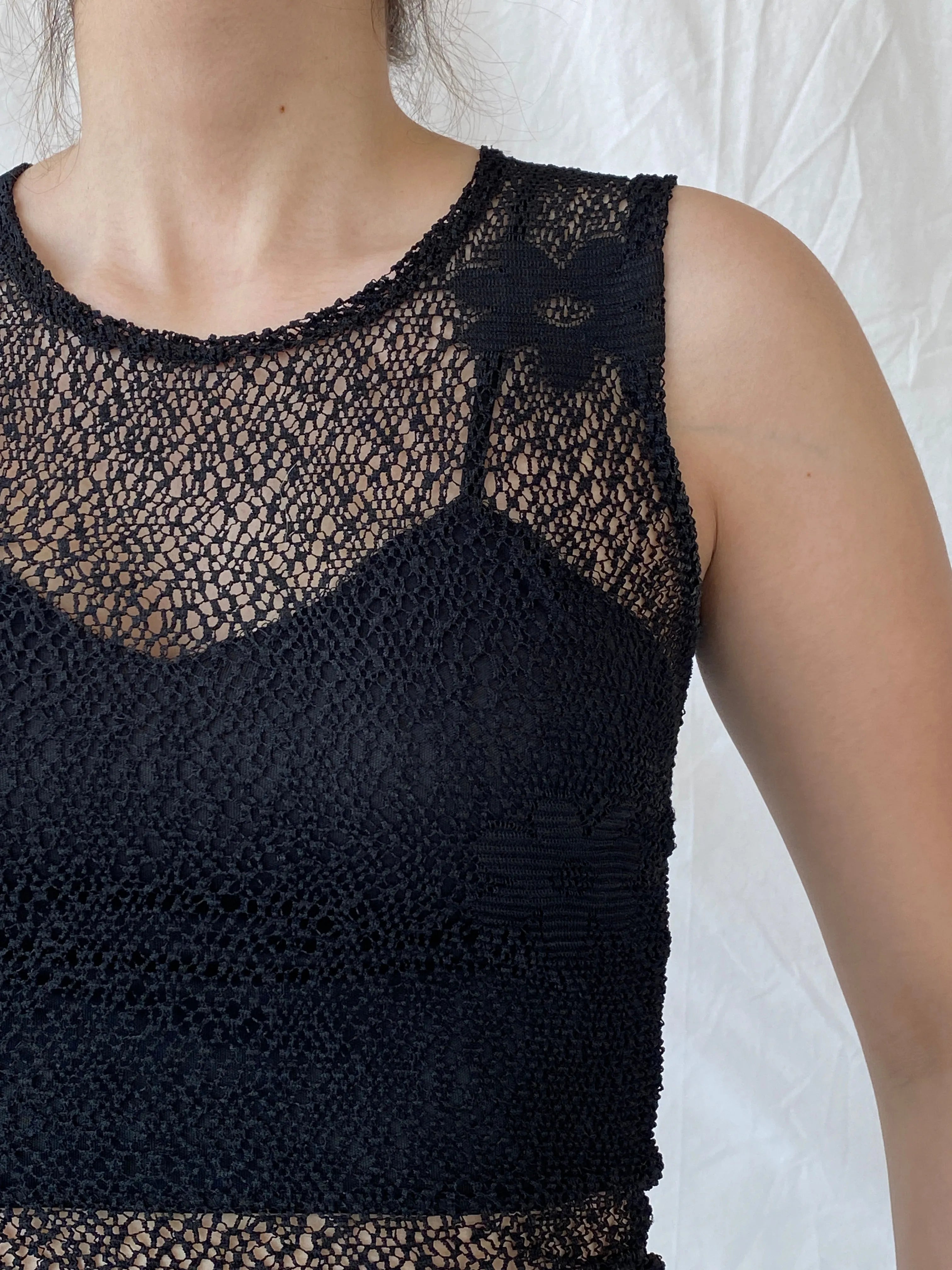 Vintage Y2K Streetwear Crew Neck Sheer Mesh Black Floral Top - S - Balagan Vintage Sleeveless Top 00s, Ayah, consignment, halter top, Melika, women top