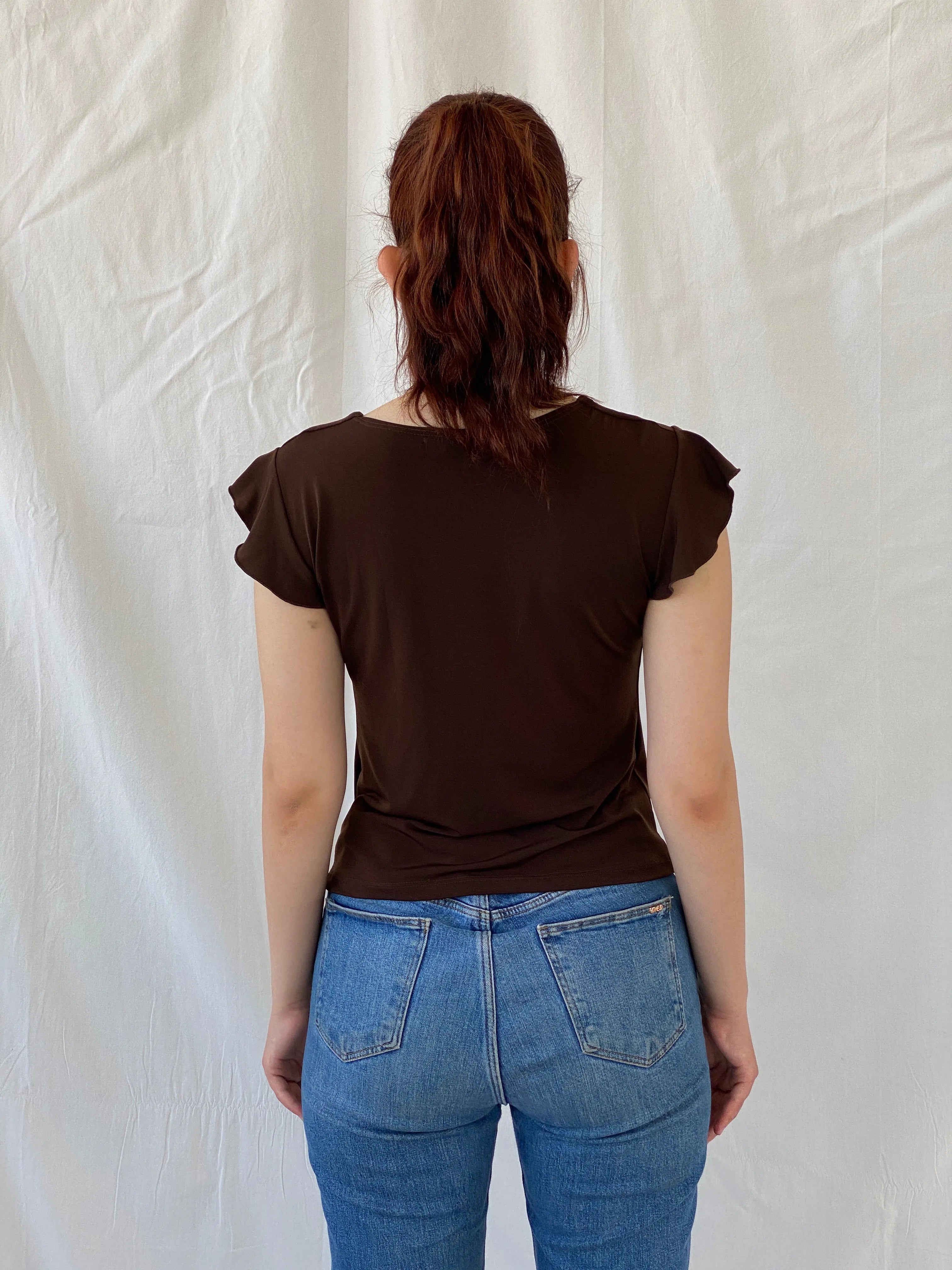 Vintage Y2K Versailles Brown Half Sleeve V-Neck Women’s Top - S - Balagan Vintage Half Sleeve Top 00s, Ayah, summer, women top, Y2K