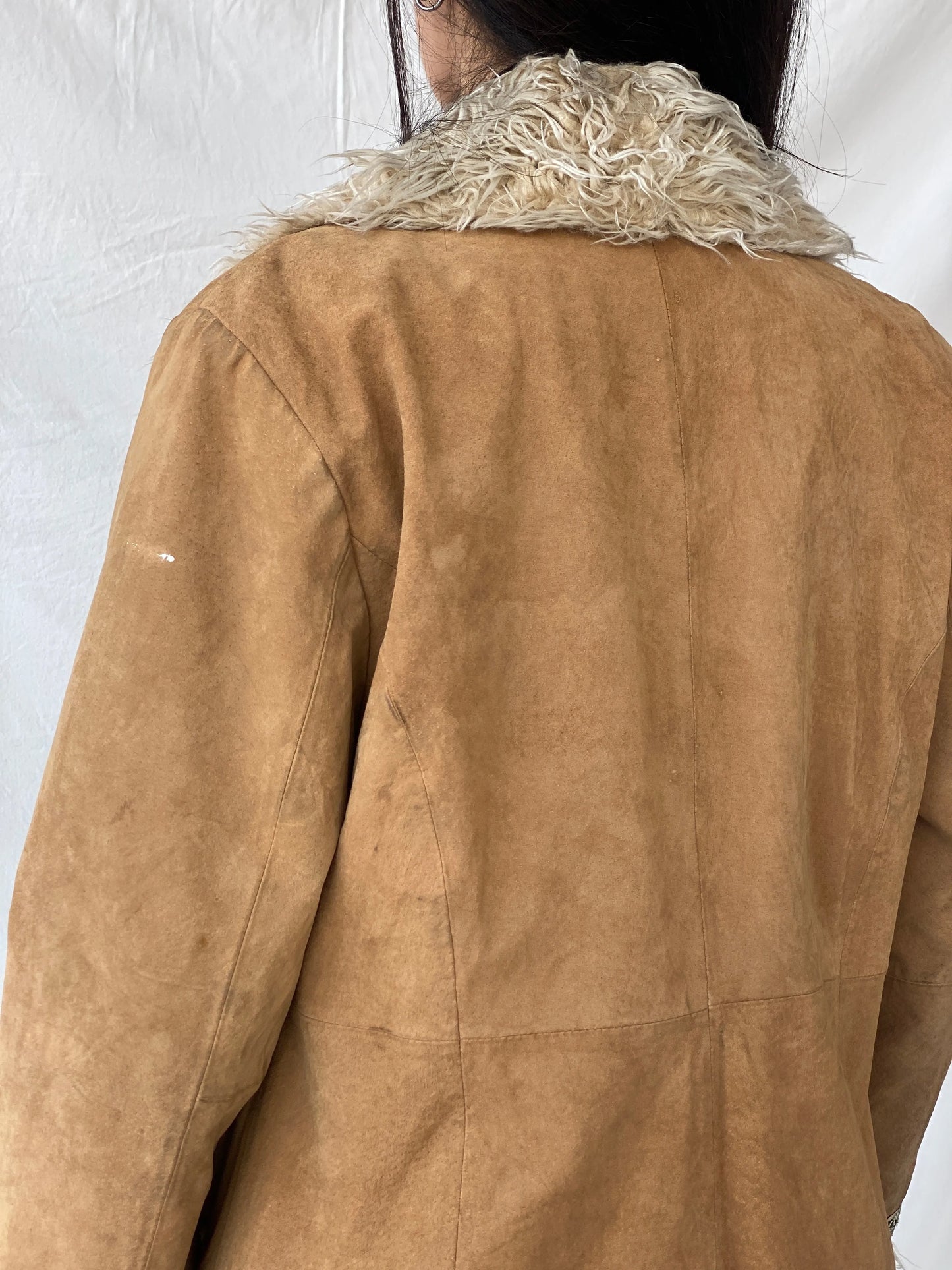 Vintage Y2K Xhilaration Genuine Suede Penny Lane Afghan Style Fur-Lined Floral Embroidered Coat - XL - Balagan Vintage Leather Coat 90s, brown leather, Coats&Jackets, genuine leather, genuine leather jacket, Syntia, winter, Women's Coats, Women's Leather Jackets