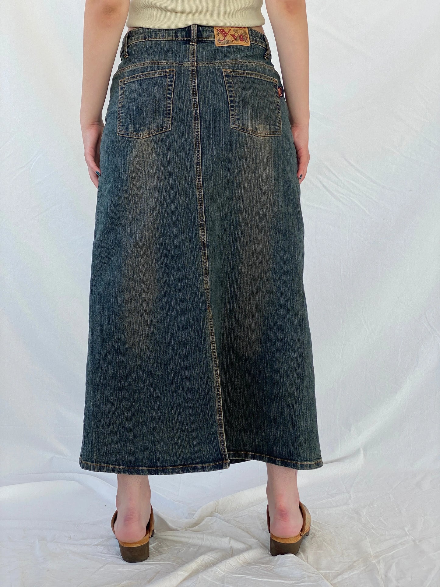 Vintage Y2K Youyipin Jeans Maxi A-line Embroidered Denim Skirt - 42EUR - Balagan Vintage Denim Skirt 00s, Ayah, denim, maxi denim skirt, mini skirt, winter