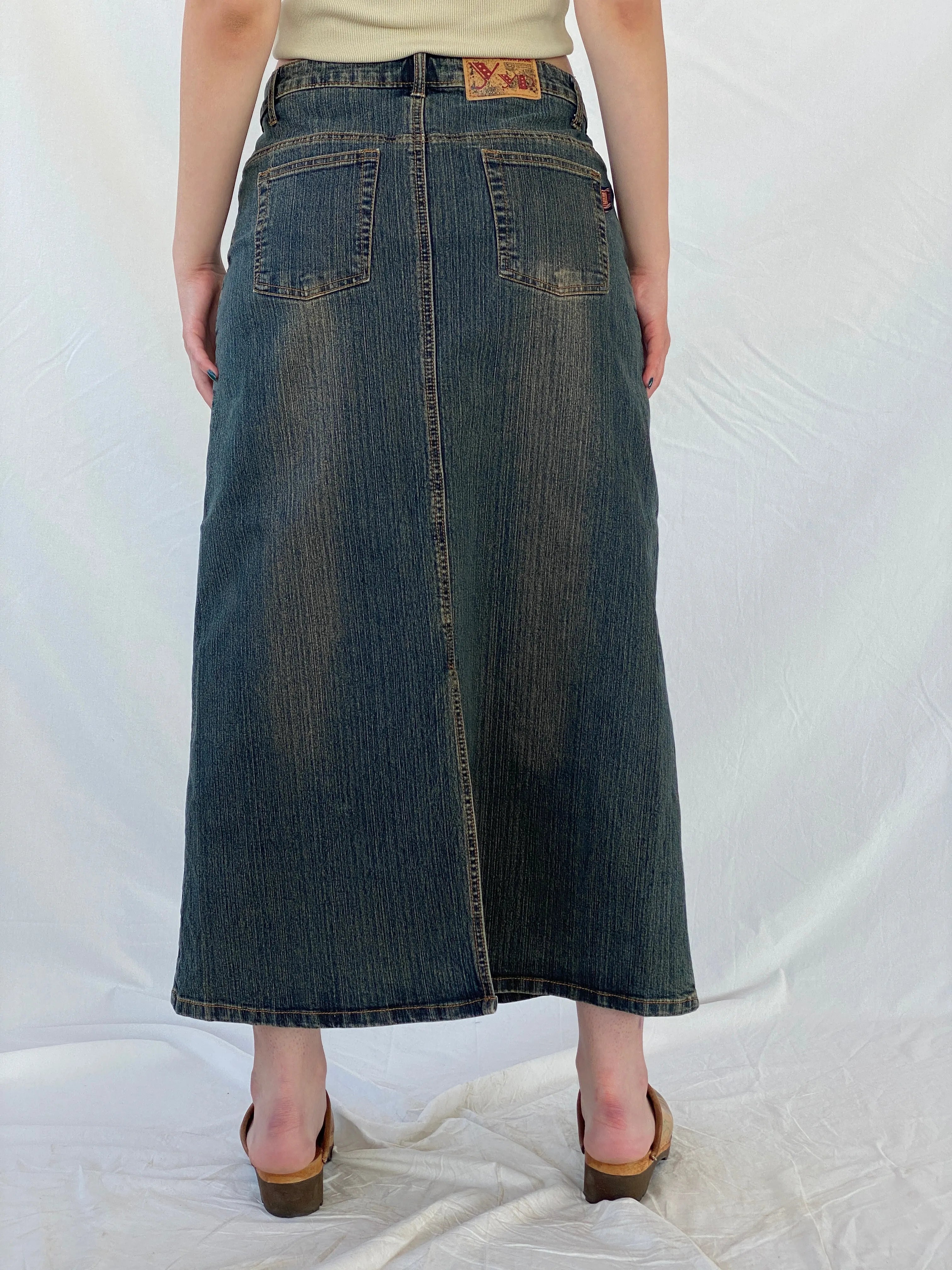 Vintage Y2K Youyipin Jeans Maxi A-line Embroidered Denim Skirt - 42EUR - Balagan Vintage Denim Skirt 00s, Ayah, denim, maxi denim skirt, mini skirt, winter