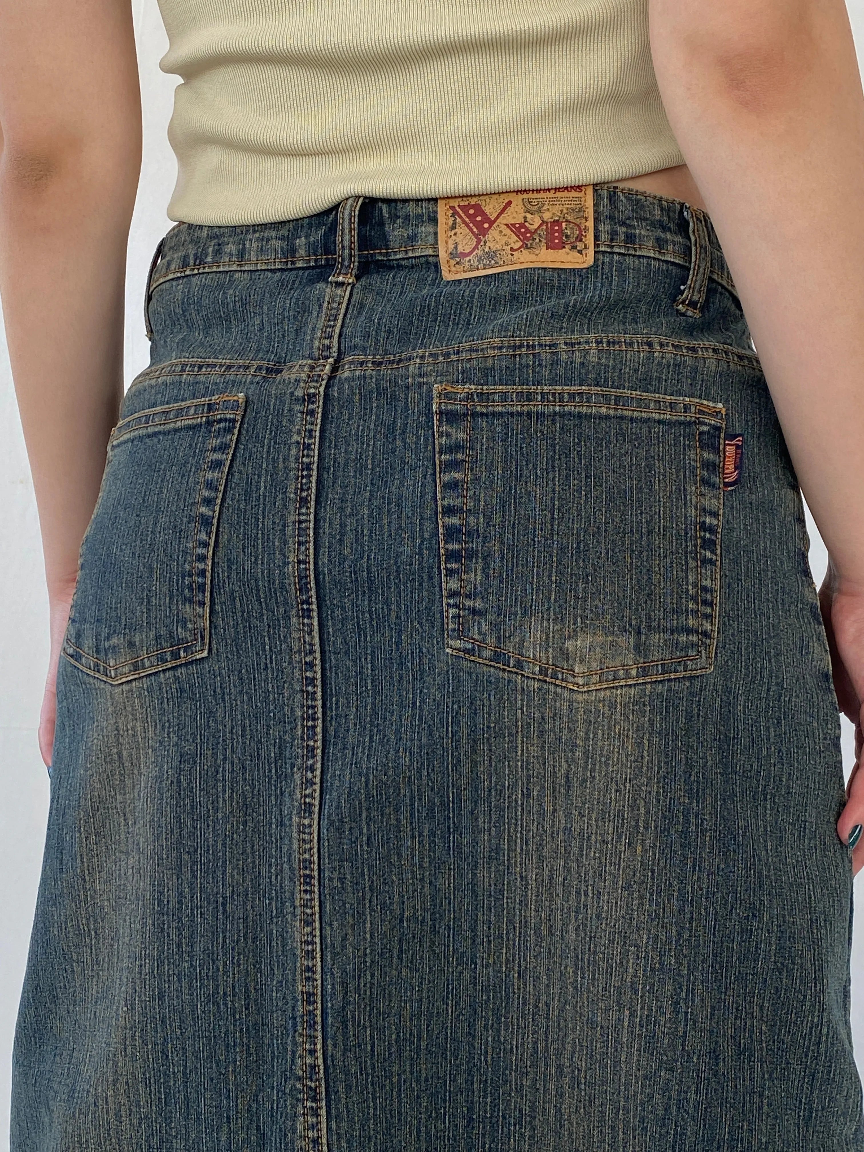 Vintage Y2K Youyipin Jeans Maxi A-line Embroidered Denim Skirt - 42EUR - Balagan Vintage Denim Skirt 00s, Ayah, denim, maxi denim skirt, mini skirt, winter