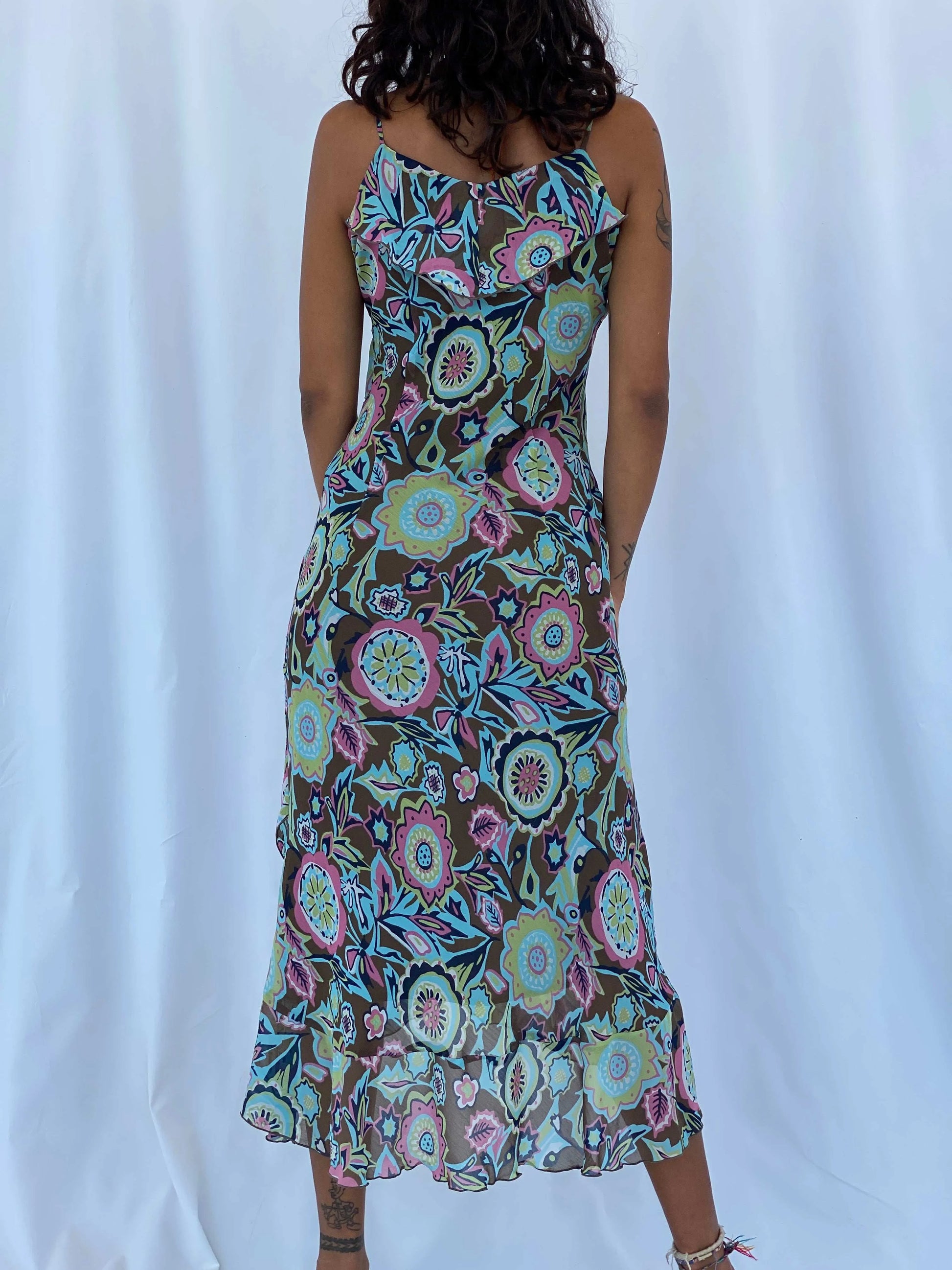 Vintage Y2K Zero Floral Midi Dress - Size S - Balagan Vintage Midi Dress 00s, midi dress, Tojan, Y2K dress