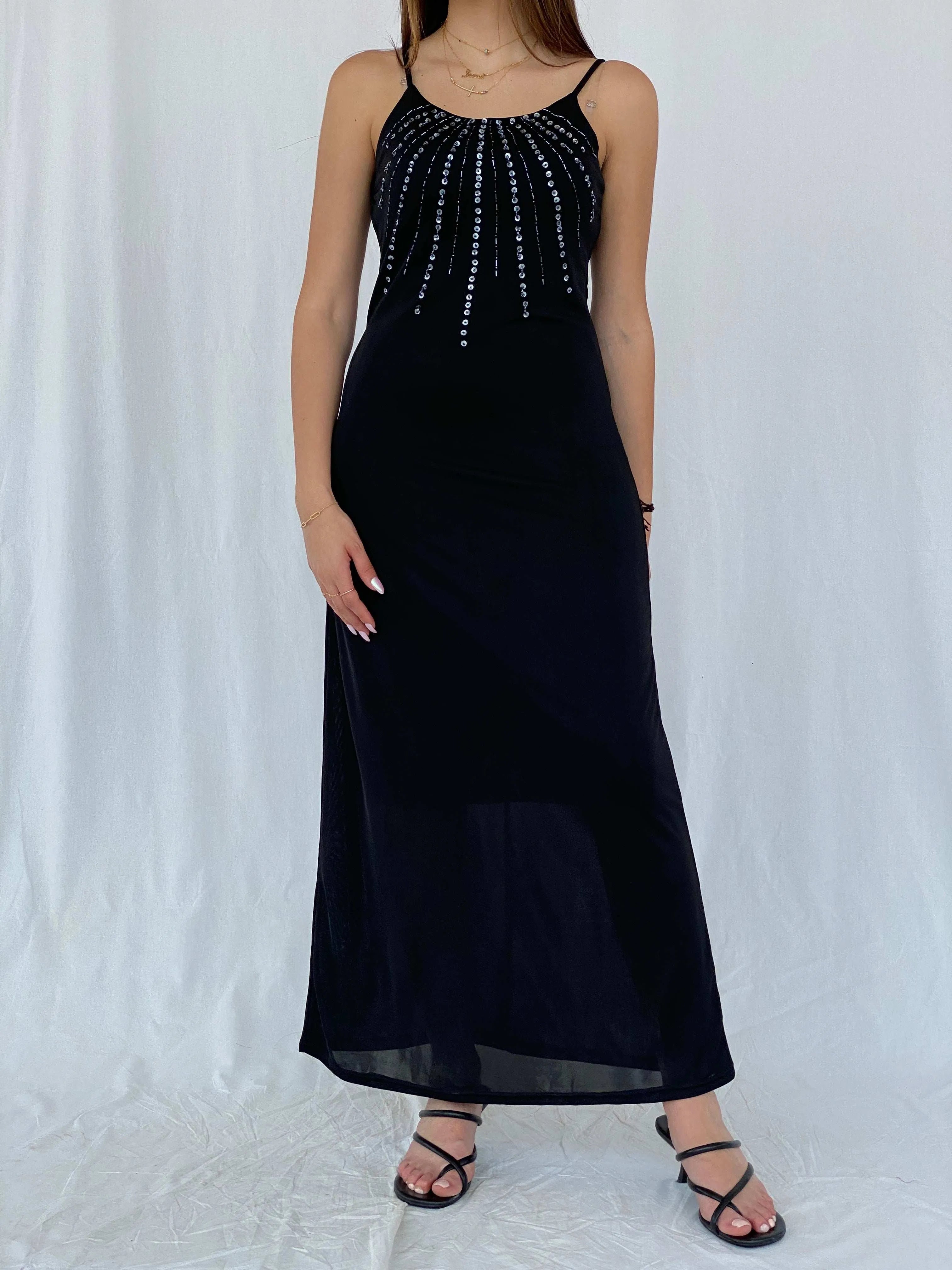Vintage Yihao Black Maxi Dress With Sequin Details - Size M - Balagan Vintage Maxi Dress 90s, black dress, Deals, dress, formal dress, Juana, maxi dress, Wedding Guest