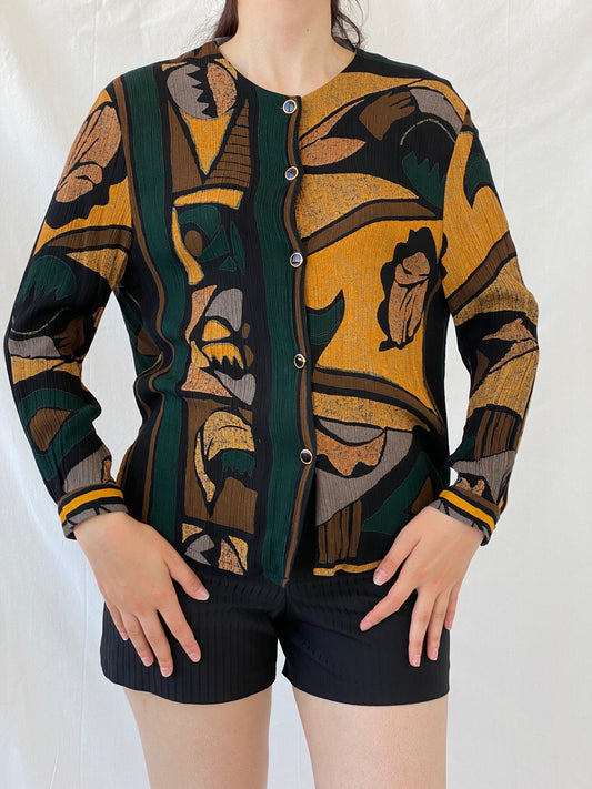 Vintage Your Sixth Sense Abstract Print Full Sleeve Boho Retro Button Up Shirt - XL - Balagan Vintage Your Sixth Sense Ayah, full sleeve shirt, NEW IN, Office core, shirt, women shirt