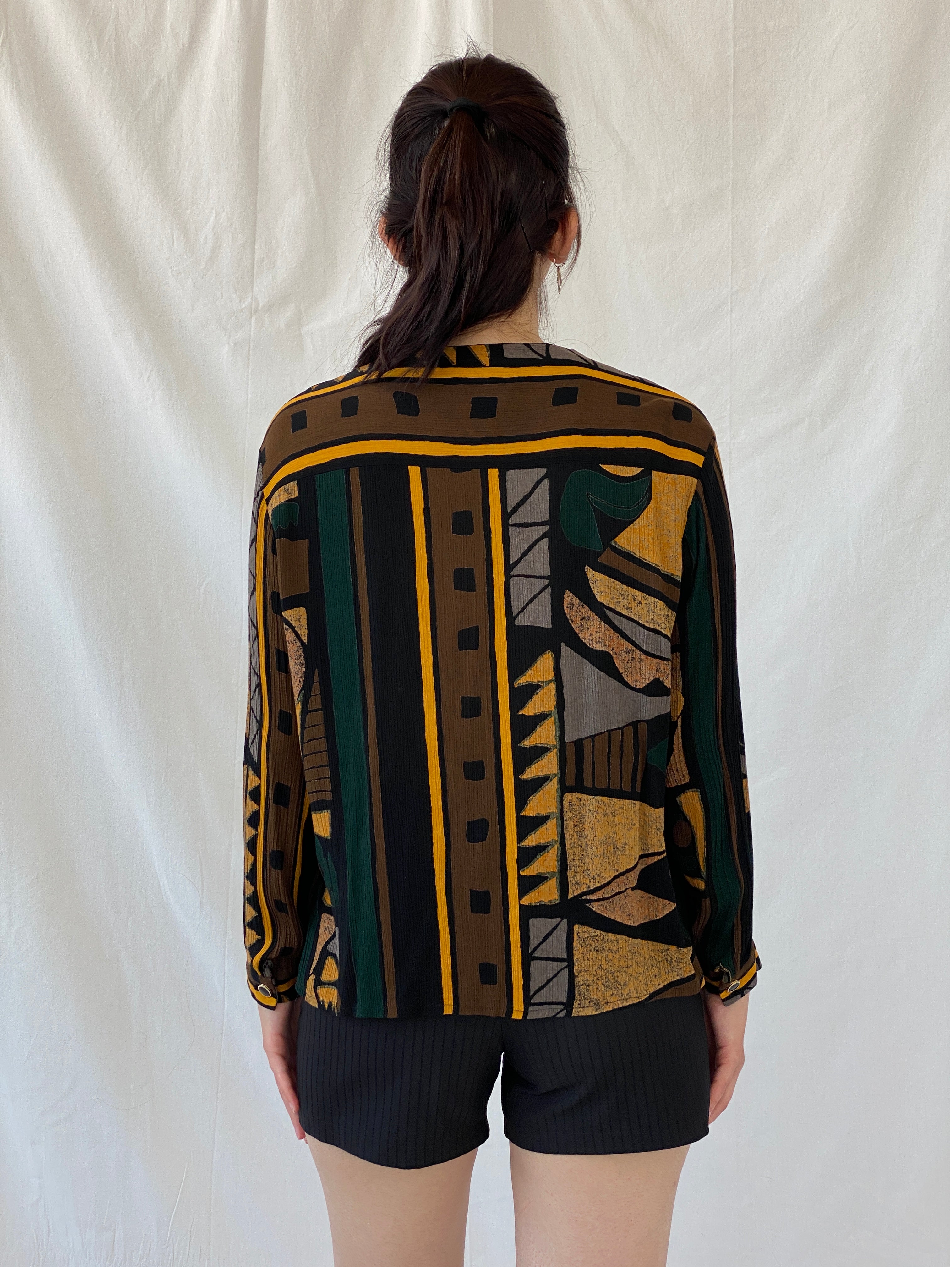 Vintage Your Sixth Sense Abstract Print Full Sleeve Boho Retro Button Up Shirt - XL - Balagan Vintage Your Sixth Sense Ayah, full sleeve shirt, NEW IN, Office core, shirt, women shirt