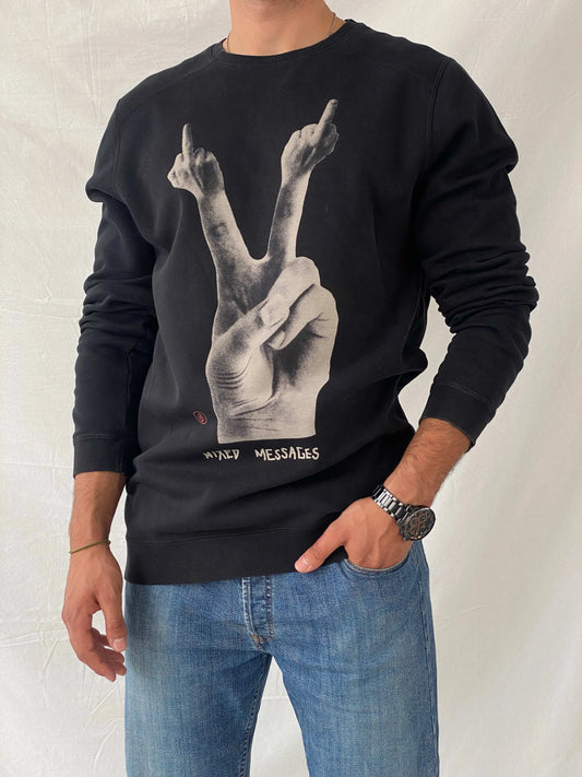 Volcom Mixed Messages Graphic Men’s Black Sweater - XL - Balagan Vintage Sweater 80s, 90s, oversized sweater, printed sweater, Ramez, vintage sweater, winter