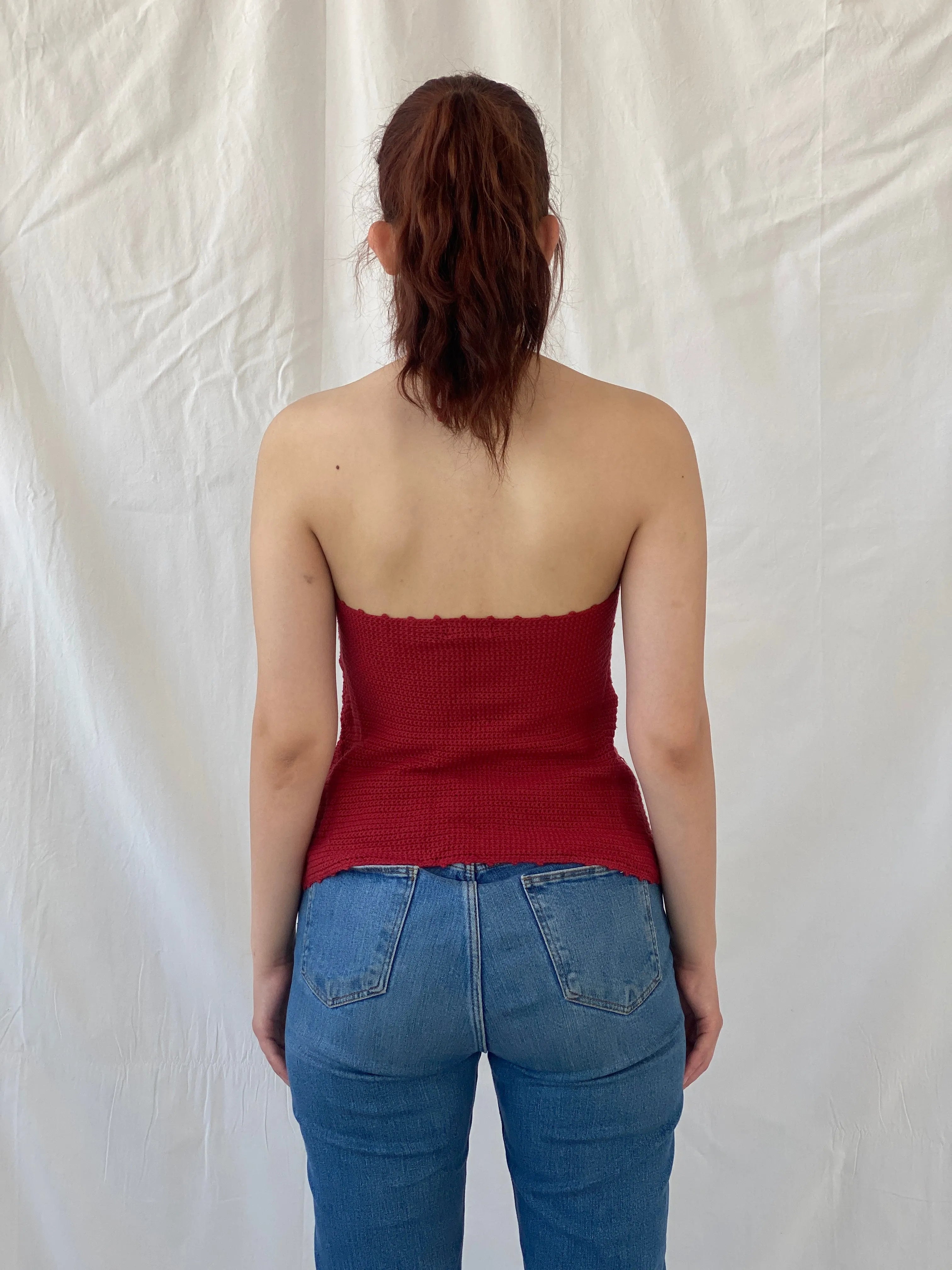 Wet Seal Red Knitted Halter Top - S - Balagan Vintage Halter Top 00s, Ayah, knit, knitted, women top