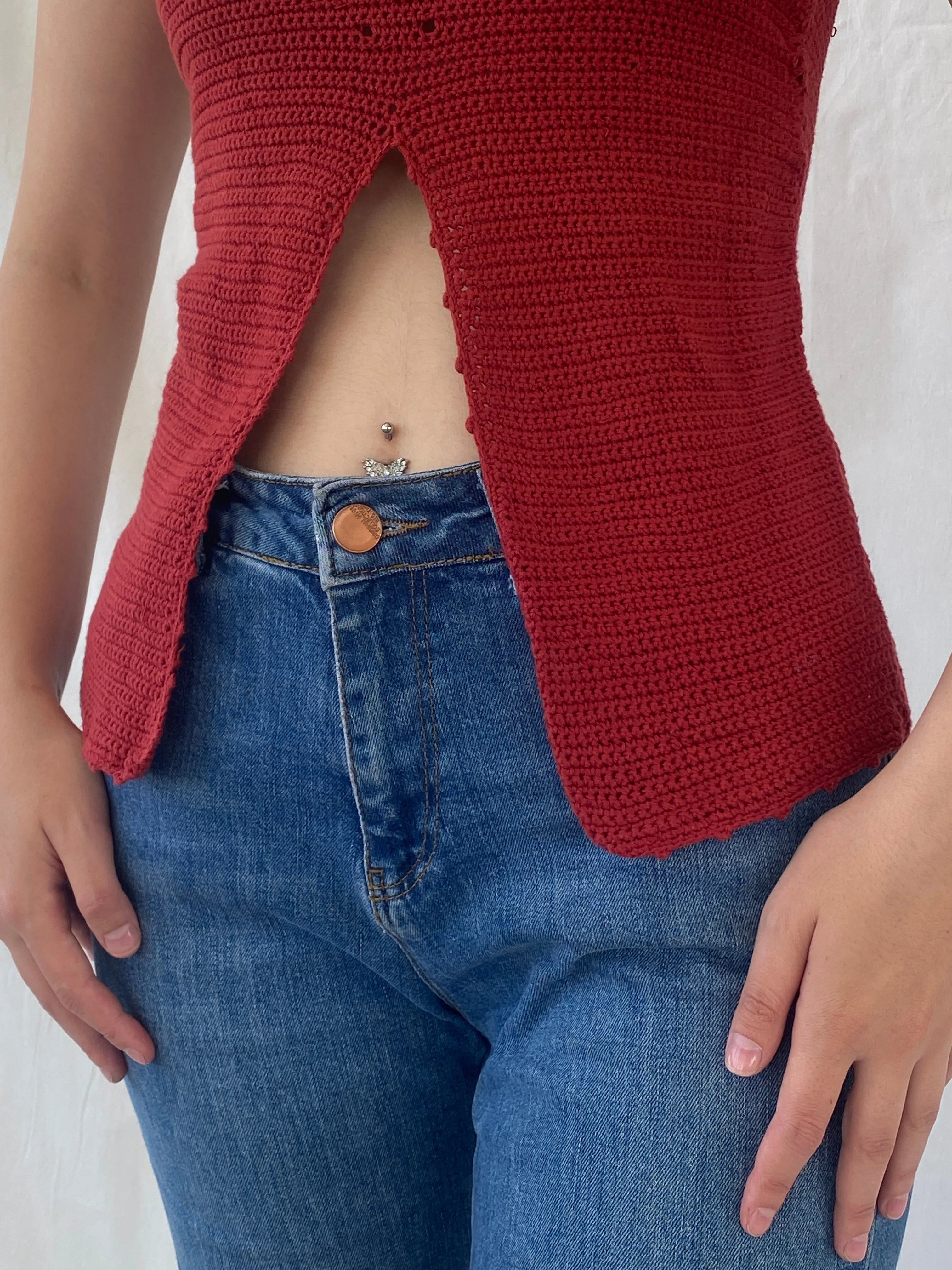 Wet Seal Red Knitted Halter Top - S - Balagan Vintage Halter Top 00s, Ayah, knit, knitted, women top