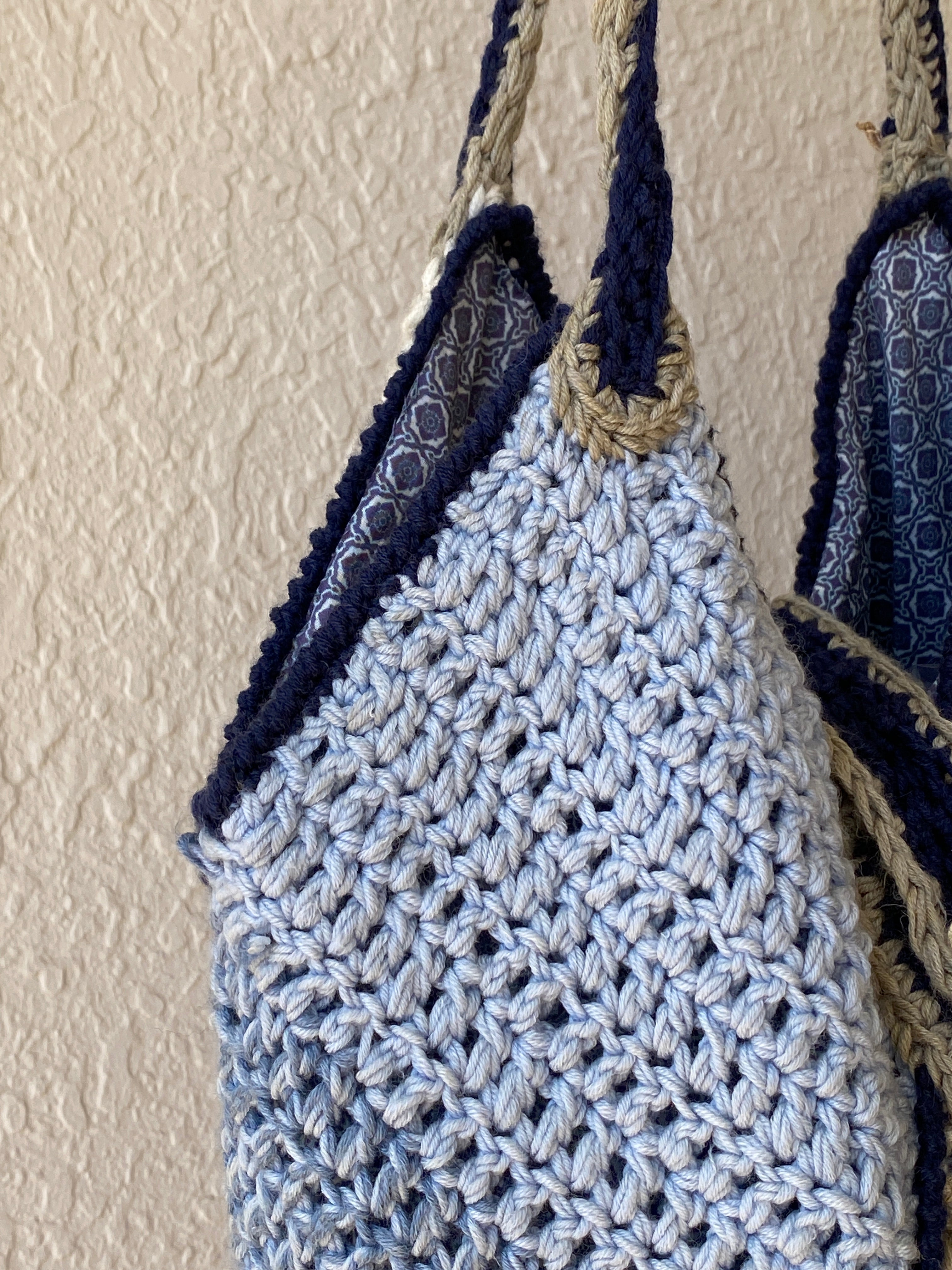 Wollekes Large Crochet Wool Blue & Cream Tote Bag - Balagan Vintage Shoulder Bag 00s, 90s, bag, NEW IN, shoulder bag, Y2K