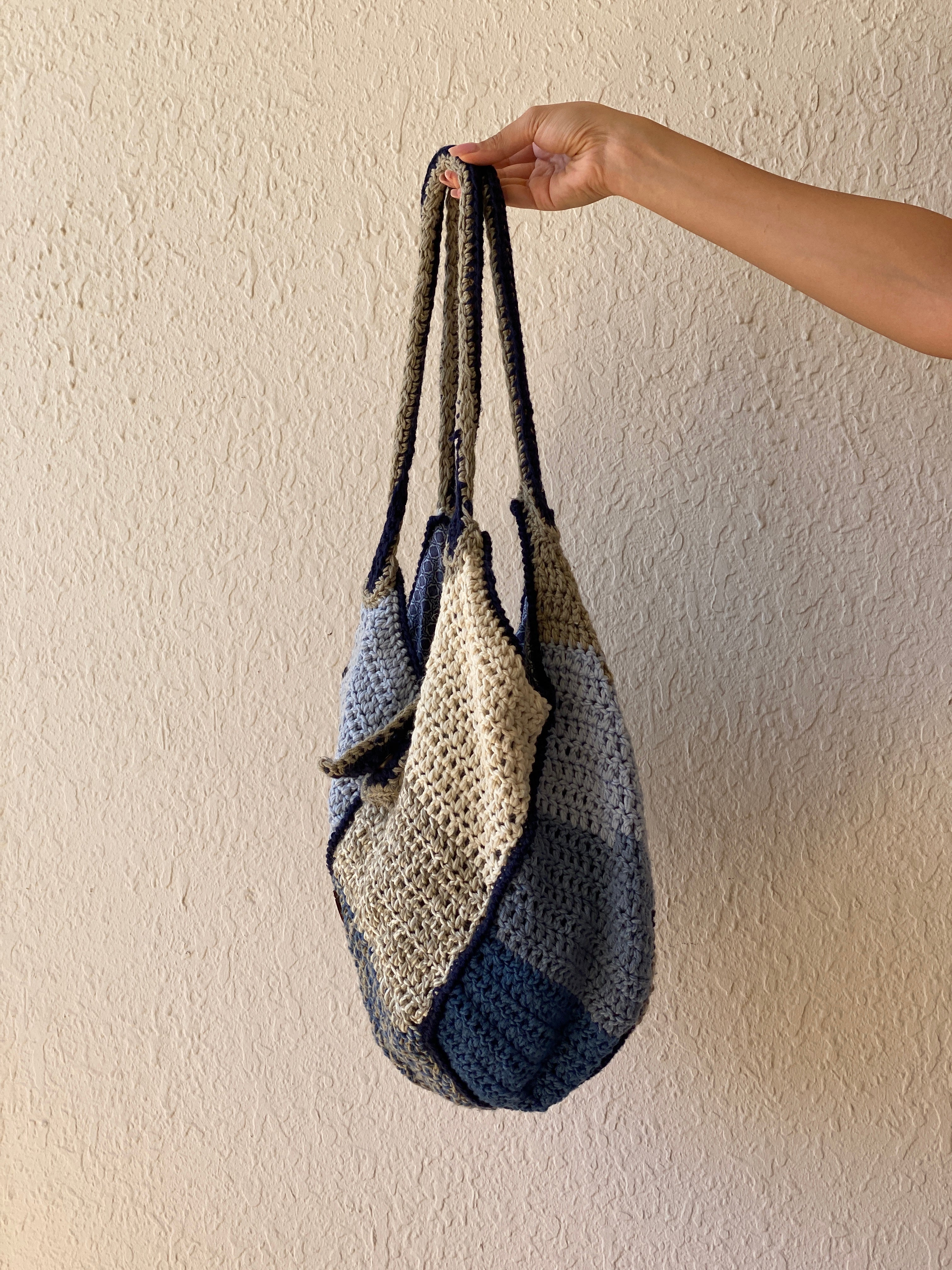 Wollekes Large Crochet Wool Blue & Cream Tote Bag - Balagan Vintage Shoulder Bag 00s, 90s, bag, NEW IN, shoulder bag, Y2K