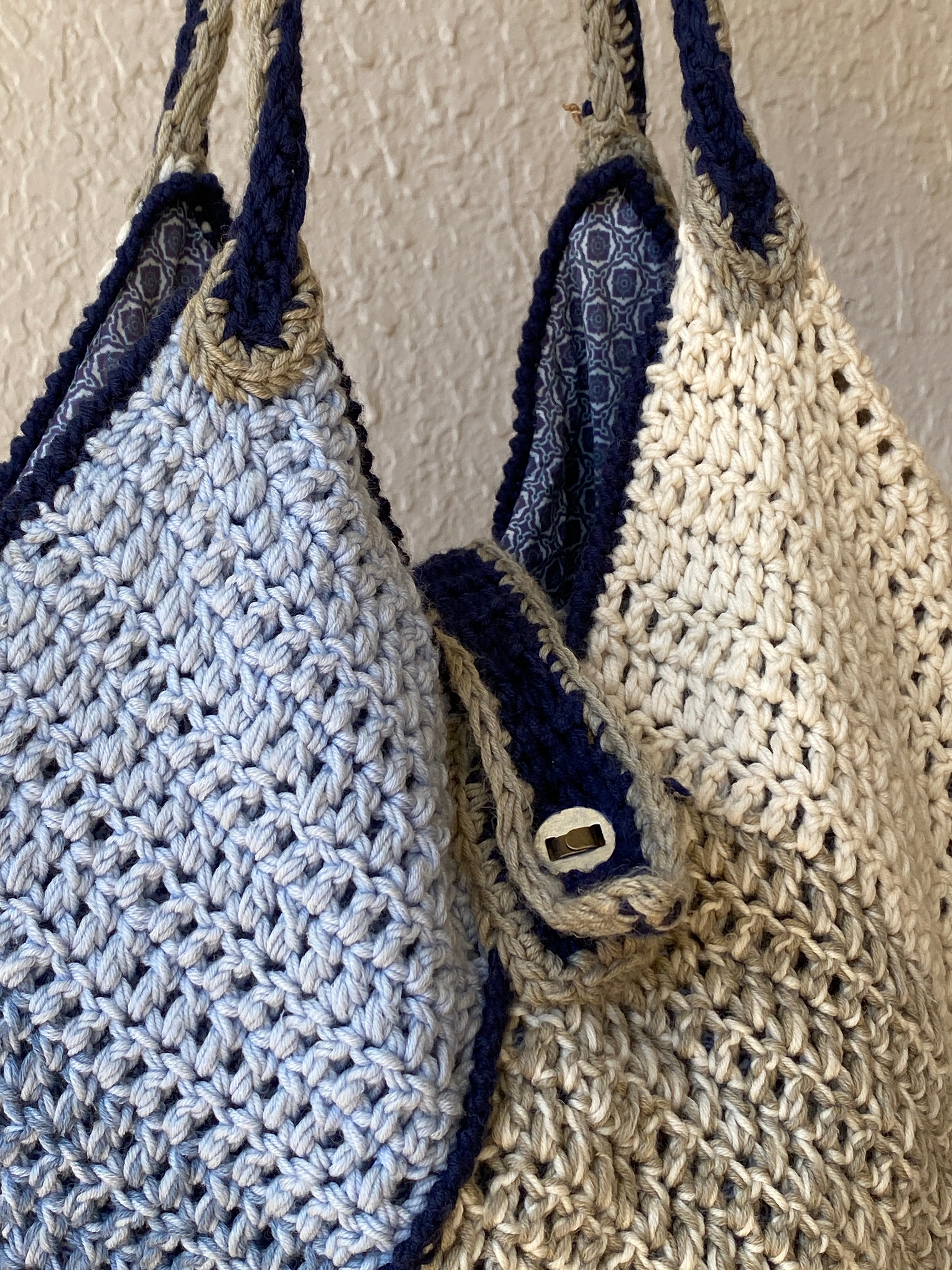 Wollekes Large Crochet Wool Blue & Cream Tote Bag - Balagan Vintage Shoulder Bag 00s, 90s, bag, NEW IN, shoulder bag, Y2K