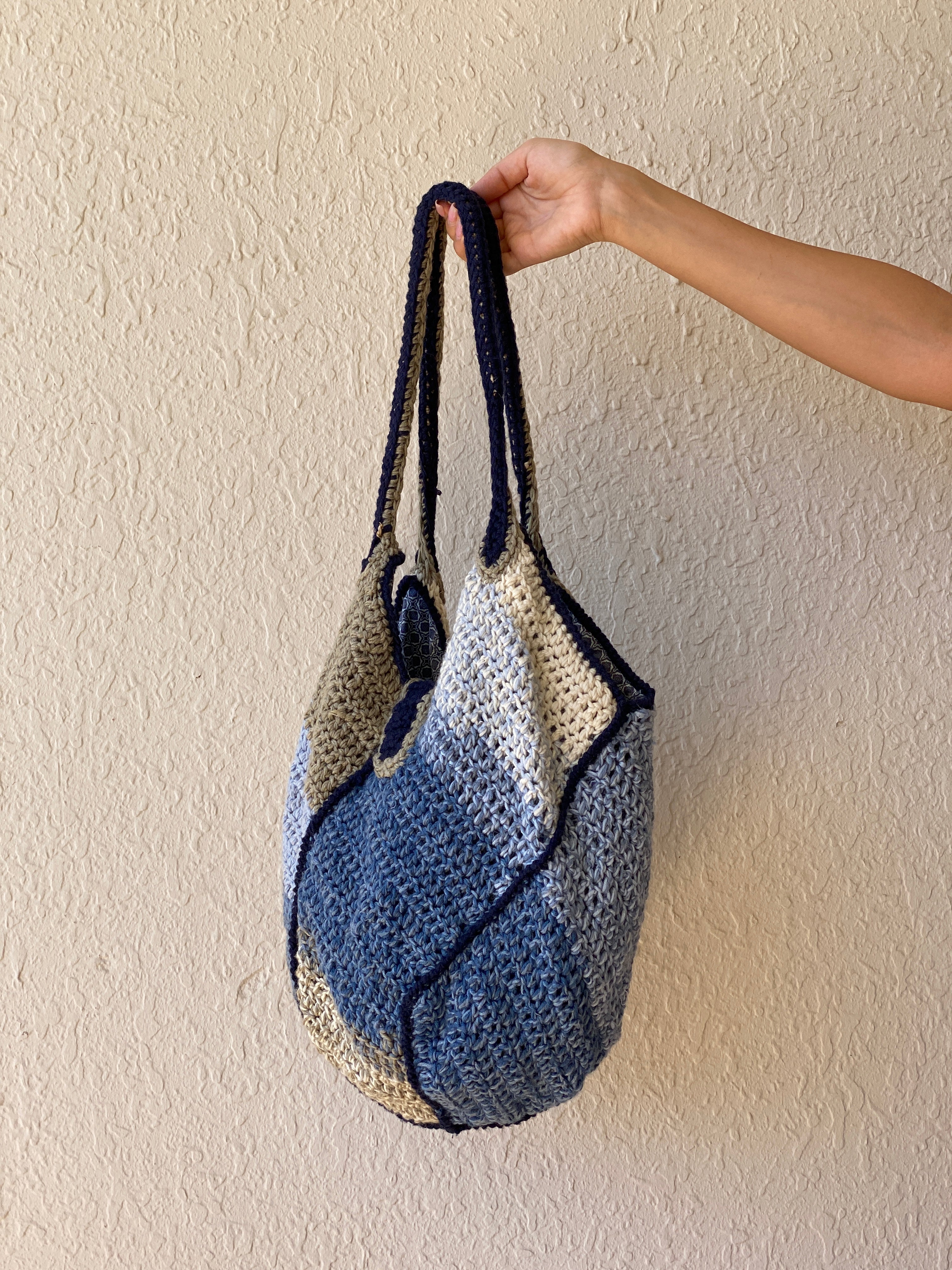 Wollekes Large Crochet Wool Blue & Cream Tote Bag - Balagan Vintage Shoulder Bag 00s, 90s, bag, NEW IN, shoulder bag, Y2K