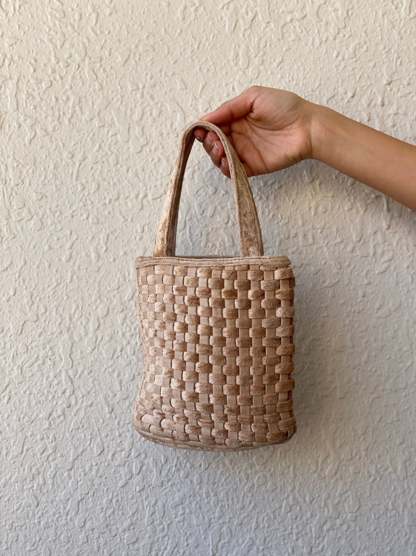 Woven Beige Mini Tote Bag - Balagan Vintage Handbags 90s, bag, brown leather, genuine leather, shoulder bag