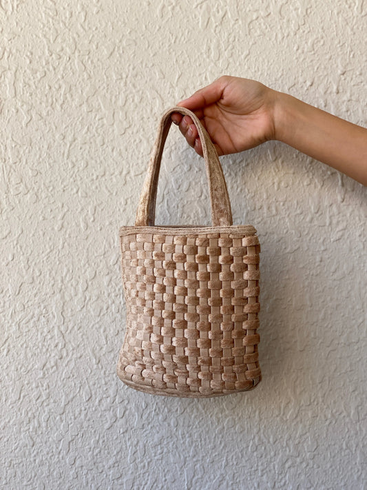 Woven Beige Mini Tote Bag - Balagan Vintage Handbags 90s, bag, brown leather, genuine leather, shoulder bag