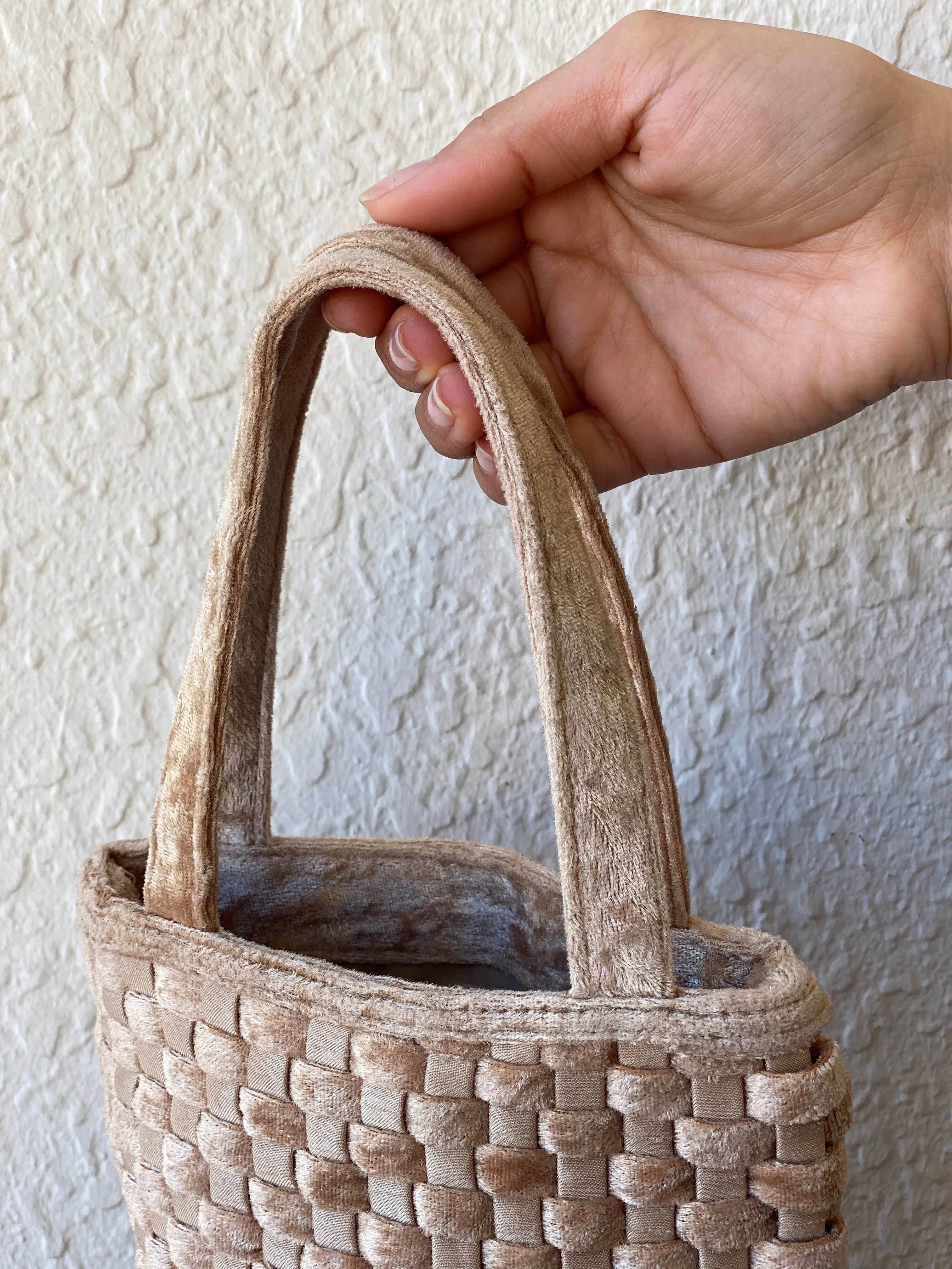 Woven Beige Mini Tote Bag - Balagan Vintage Handbags 90s, bag, brown leather, genuine leather, shoulder bag