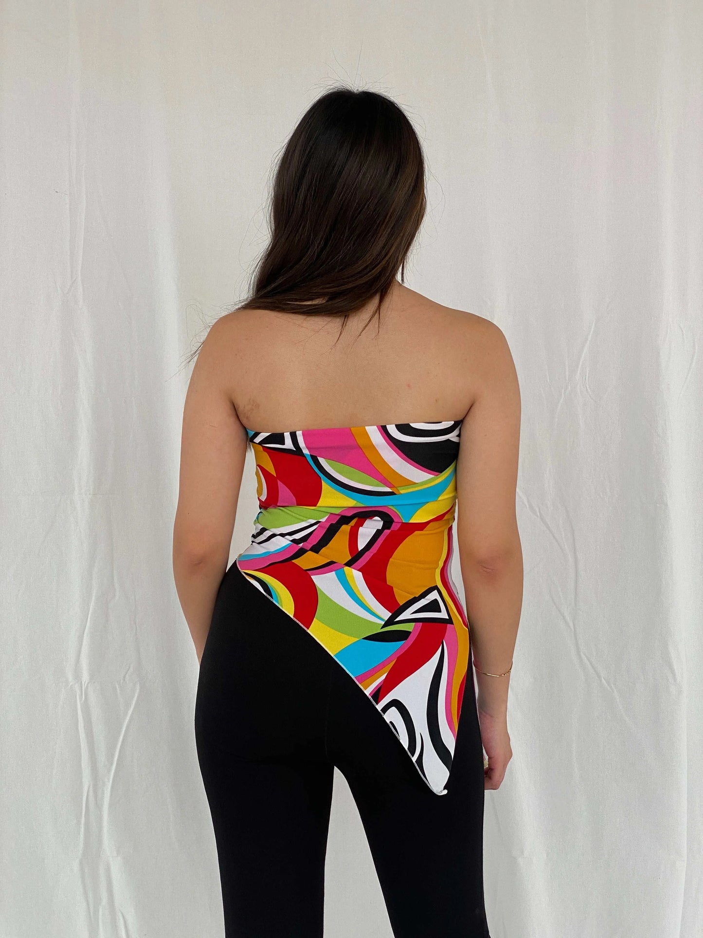 Y2K AMISU Groovy Asymmetric Tube Top - Size XS - Balagan Vintage Strapless Top 00s, groovy, groovy print, Rama