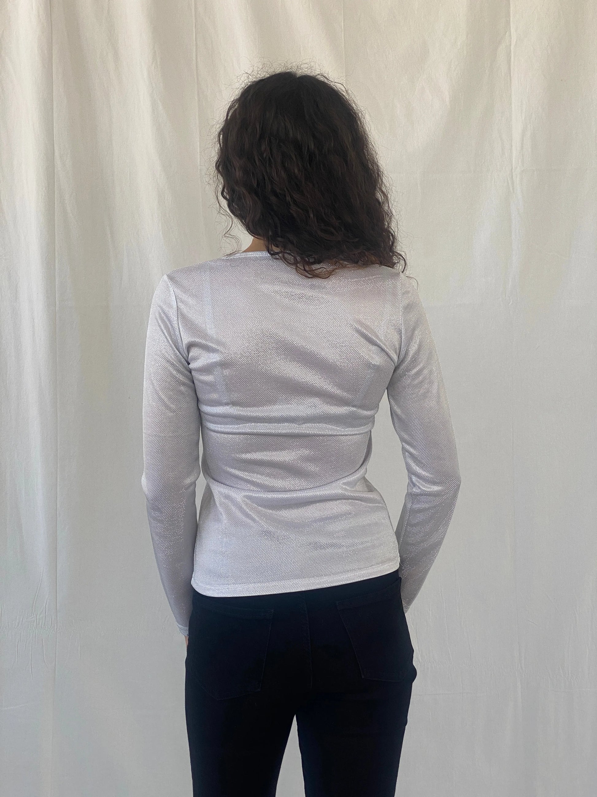 Y2K Bill Bird Shimmery Women’s Full Sleeve Top - S - Balagan Vintage Sleeveless Top 00s, Celine, full sleeve top, shimmer, women top