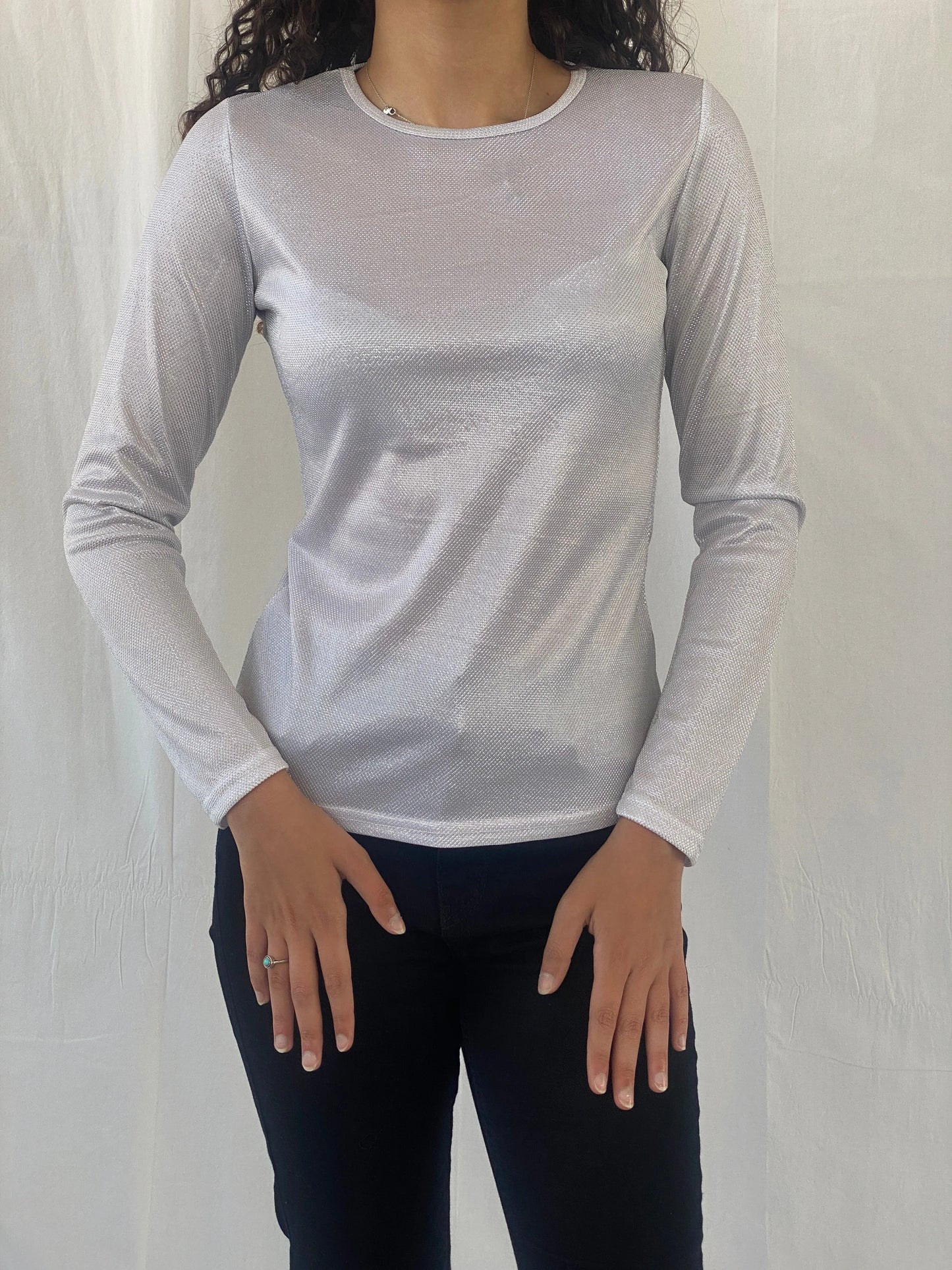 Y2K Bill Bird Shimmery Women’s Full Sleeve Top - S - Balagan Vintage Sleeveless Top 00s, Celine, full sleeve top, shimmer, women top