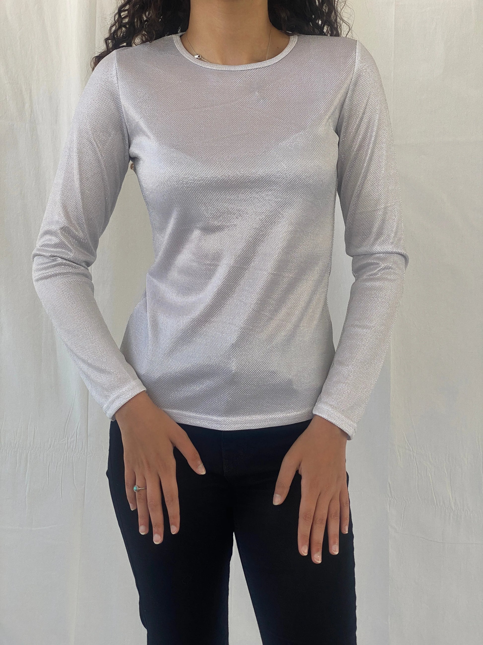 Y2K Bill Bird Shimmery Women’s Full Sleeve Top - S - Balagan Vintage Sleeveless Top 00s, Celine, full sleeve top, shimmer, women top