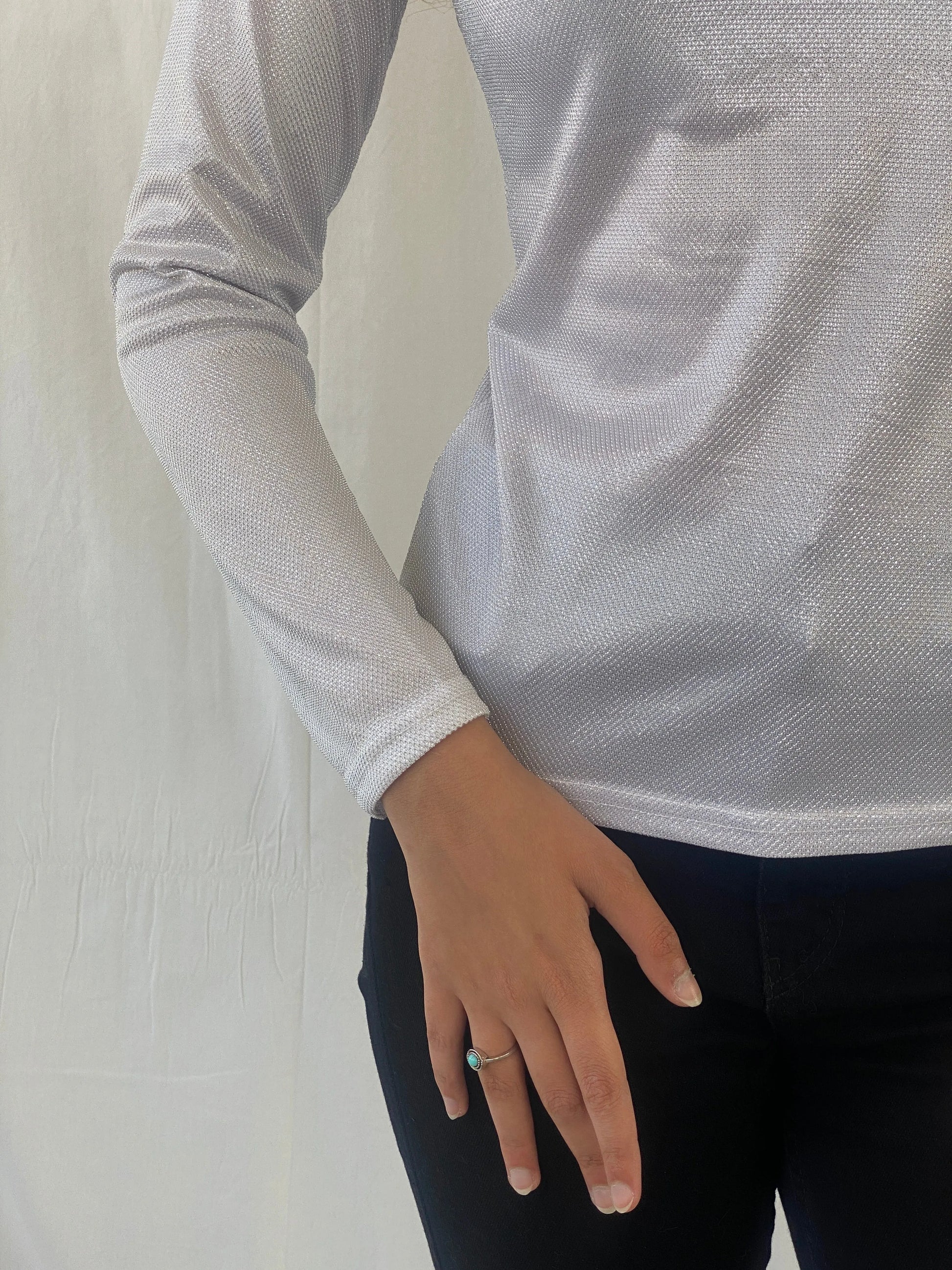 Y2K Bill Bird Shimmery Women’s Full Sleeve Top - S - Balagan Vintage Sleeveless Top 00s, Celine, full sleeve top, shimmer, women top