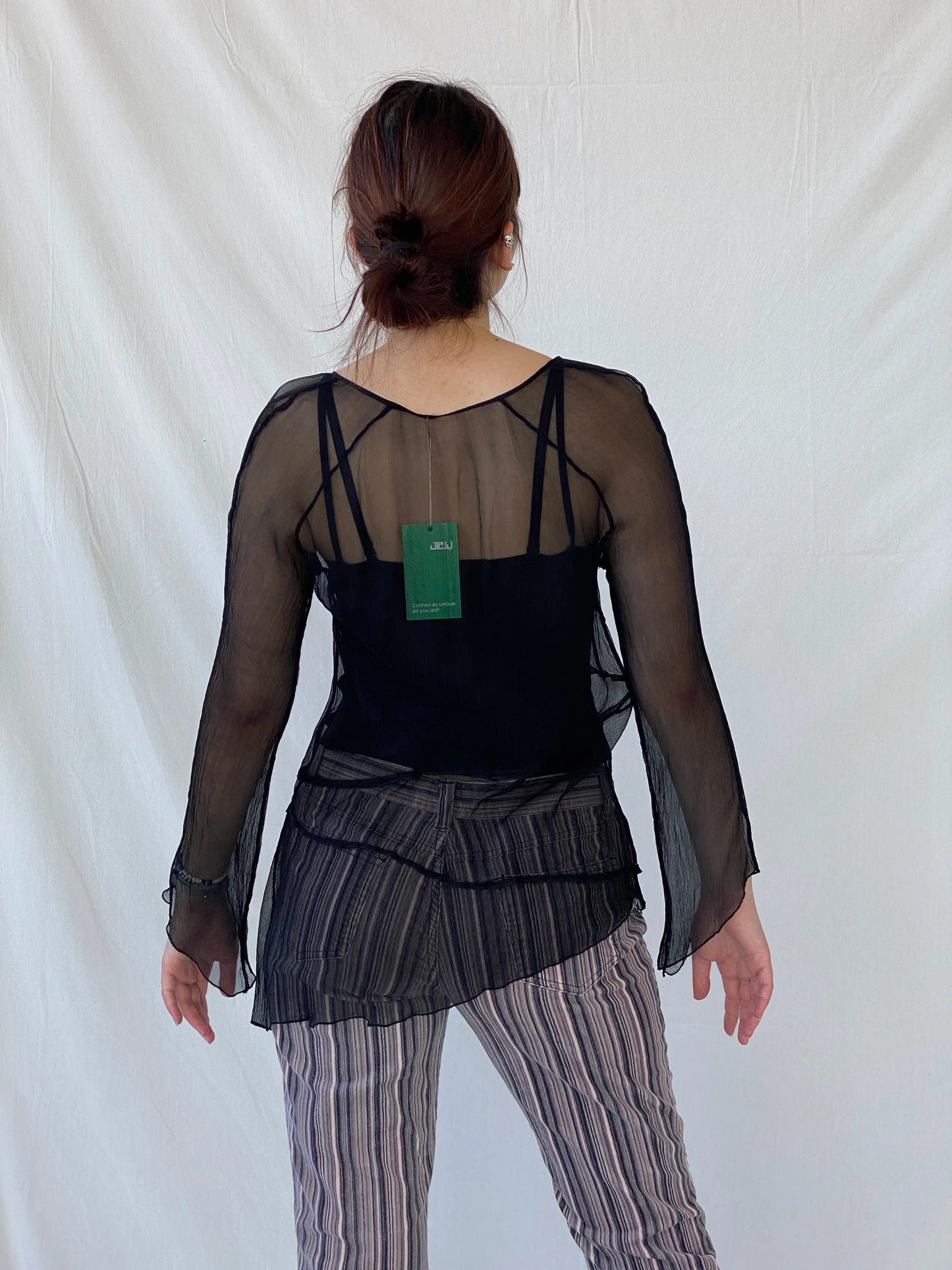 Y2K Black Chiffon Tie Front Full Sleeve Blouse - M - Balagan Vintage Full Sleeve Top 00s, 90s, Ayah, sheer, winter, women top