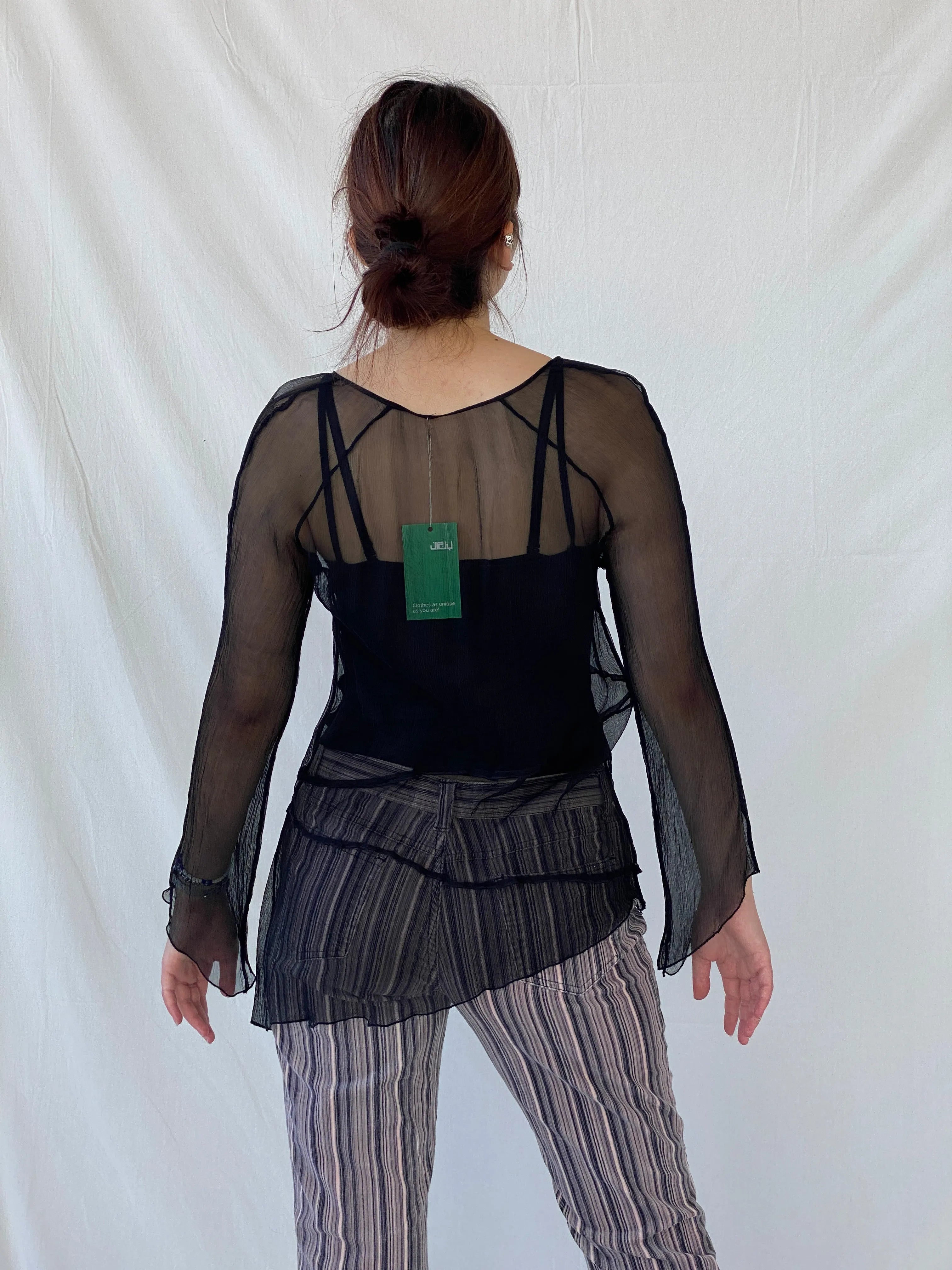 Y2K Black Chiffon Tie Front Full Sleeve Blouse - M - Balagan Vintage Full Sleeve Top 00s, 90s, Ayah, sheer, winter, women top