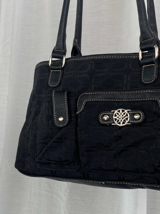 Y2K Black Fabric Double Handles Pocketed Floral Pattern Handbag - Balagan Vintage Shoulder Bag 90s, bag, shoulder bag