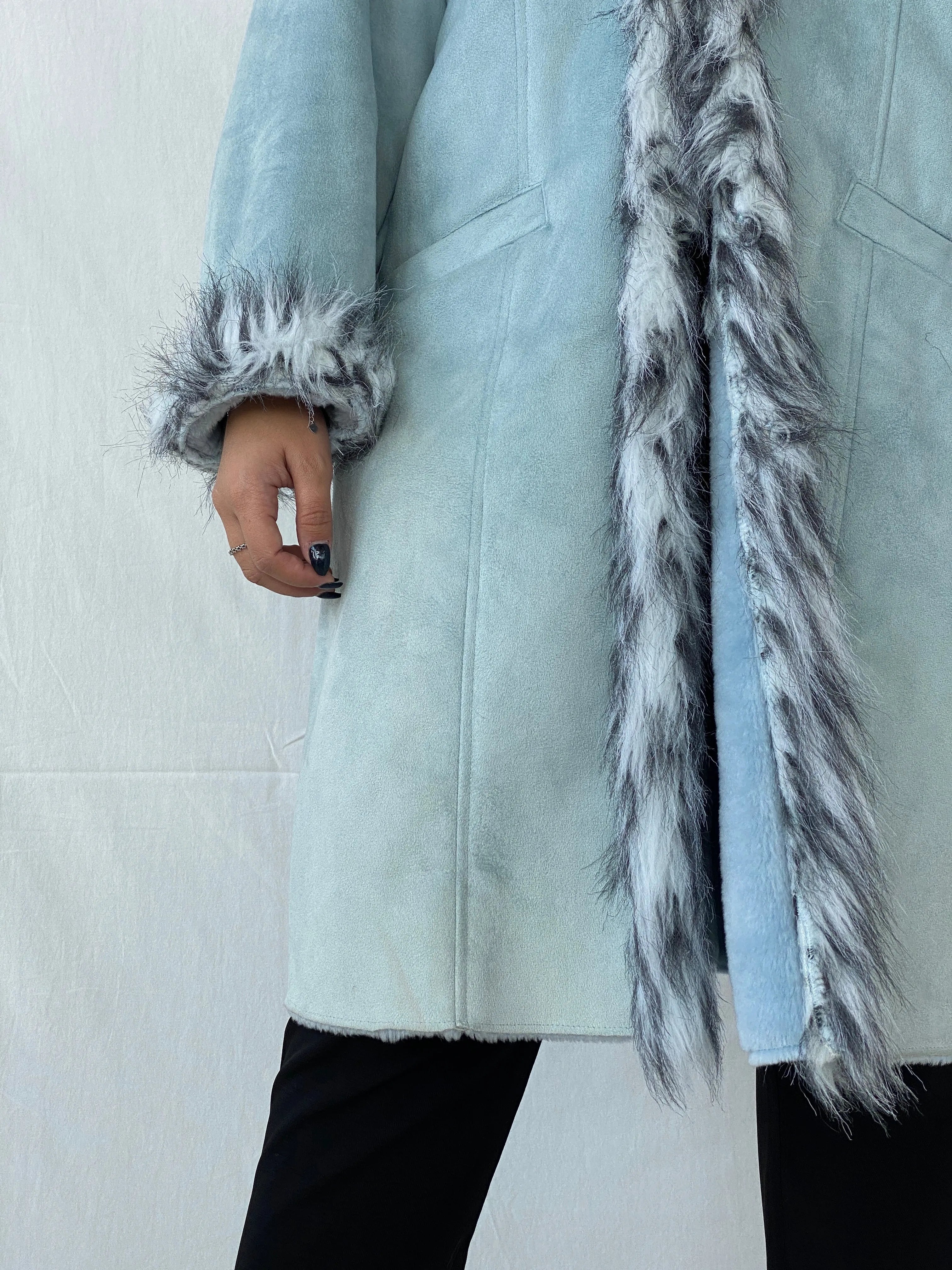 Y2K Blue Faux Fur Afghan Coat - 2XL - Balagan Vintage Coat 00s, Coats&Jackets, Dina, floral, vintage coat, Women's Coats