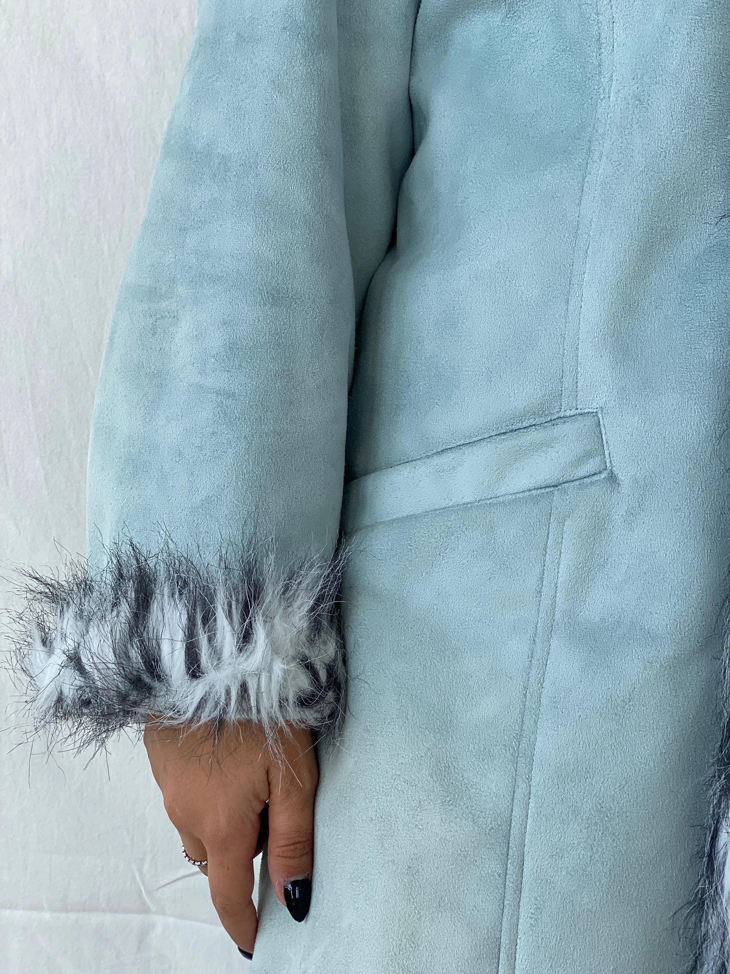 Y2K Blue Faux Fur Afghan Coat - 2XL - Balagan Vintage Coat 00s, Coats&Jackets, Dina, floral, vintage coat, Women's Coats