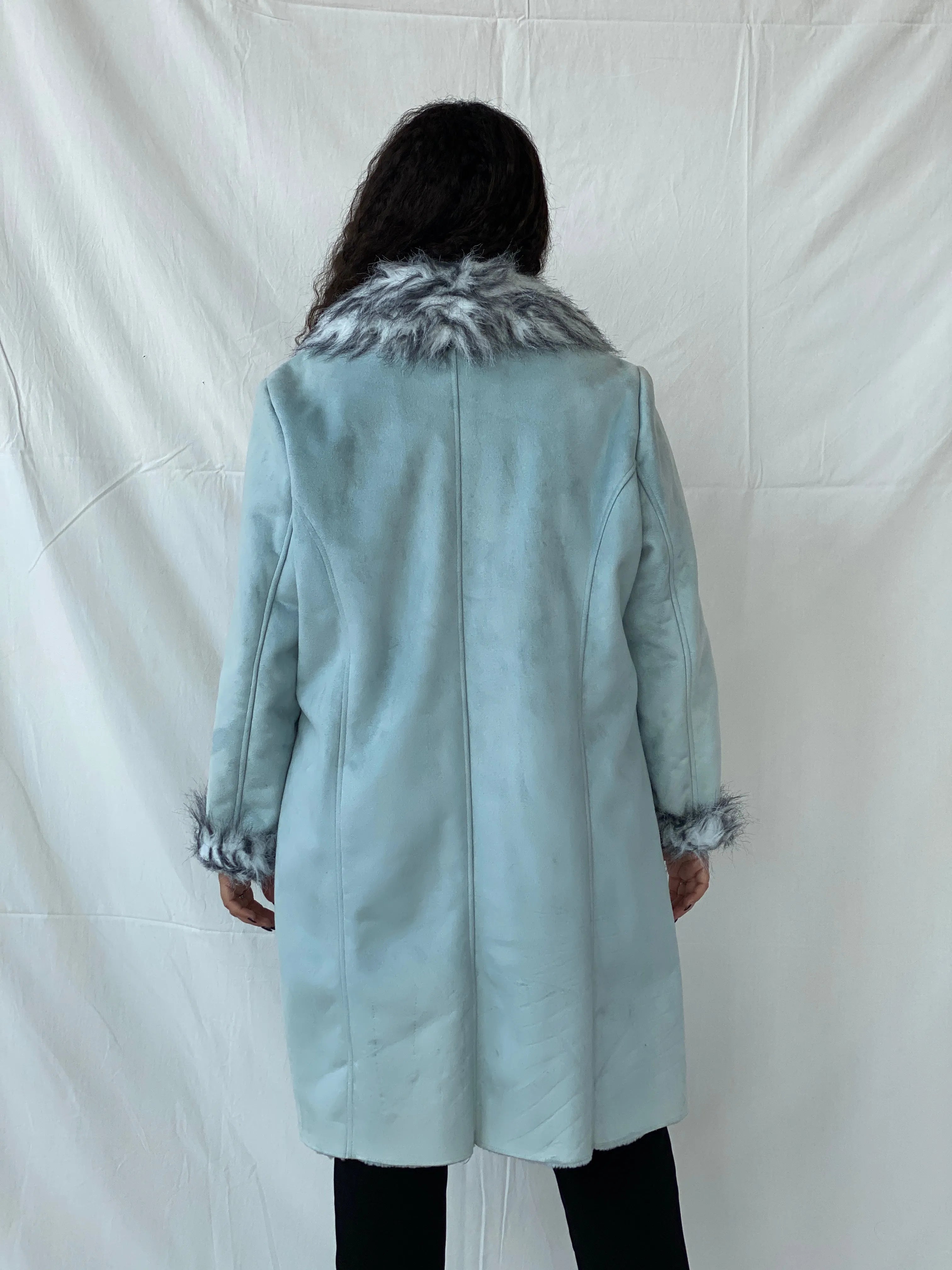 Y2K Blue Faux Fur Afghan Coat - 2XL - Balagan Vintage Coat 00s, Coats&Jackets, Dina, floral, vintage coat, Women's Coats
