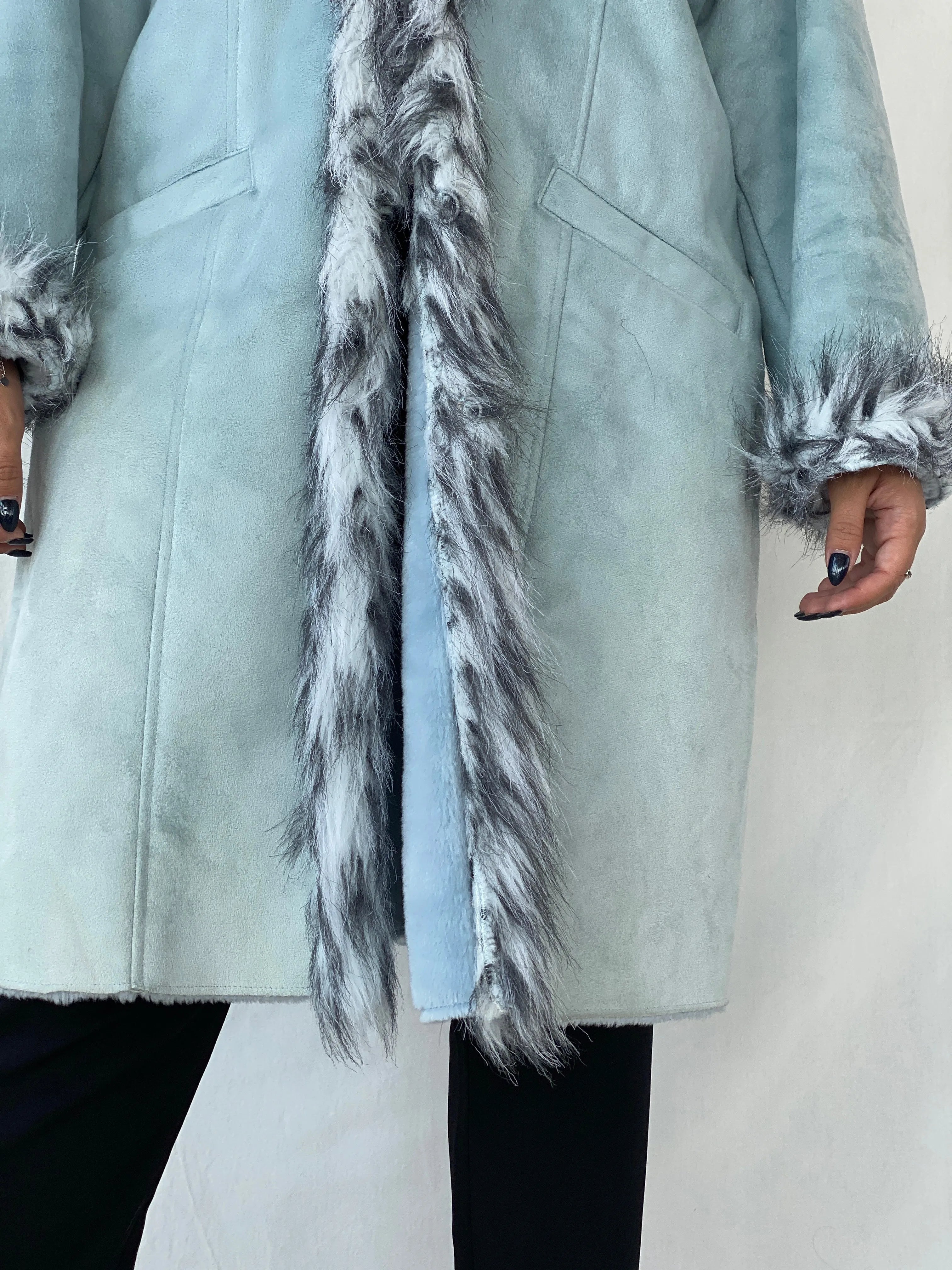 Y2K Blue Faux Fur Afghan Coat - 2XL - Balagan Vintage Coat 00s, Coats&Jackets, Dina, floral, vintage coat, Women's Coats