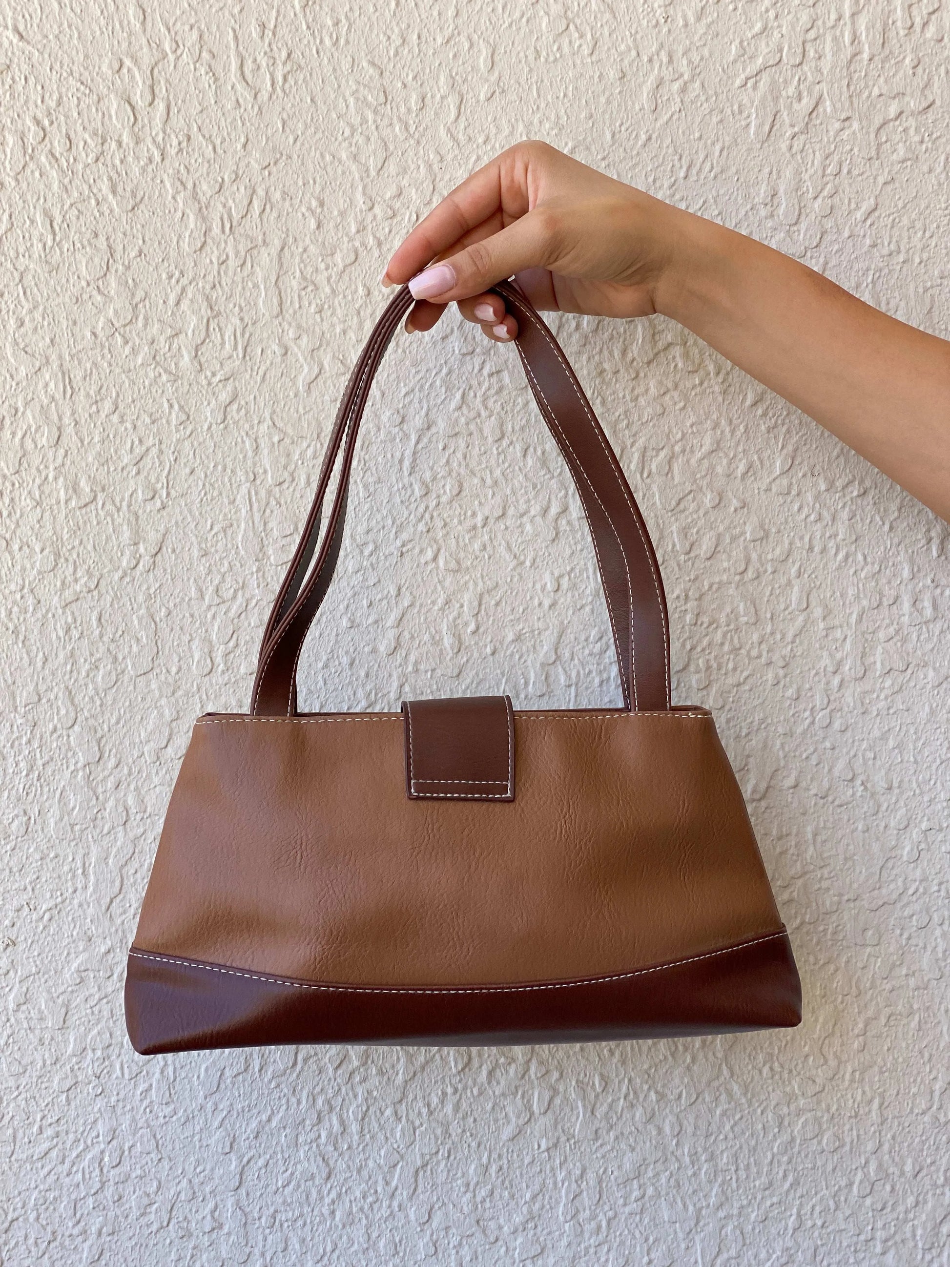 Y2K Brown and Tan Shoulder Bag - Balagan Vintage Shoulder Bag 00s, bag, handbag, shoulder bag