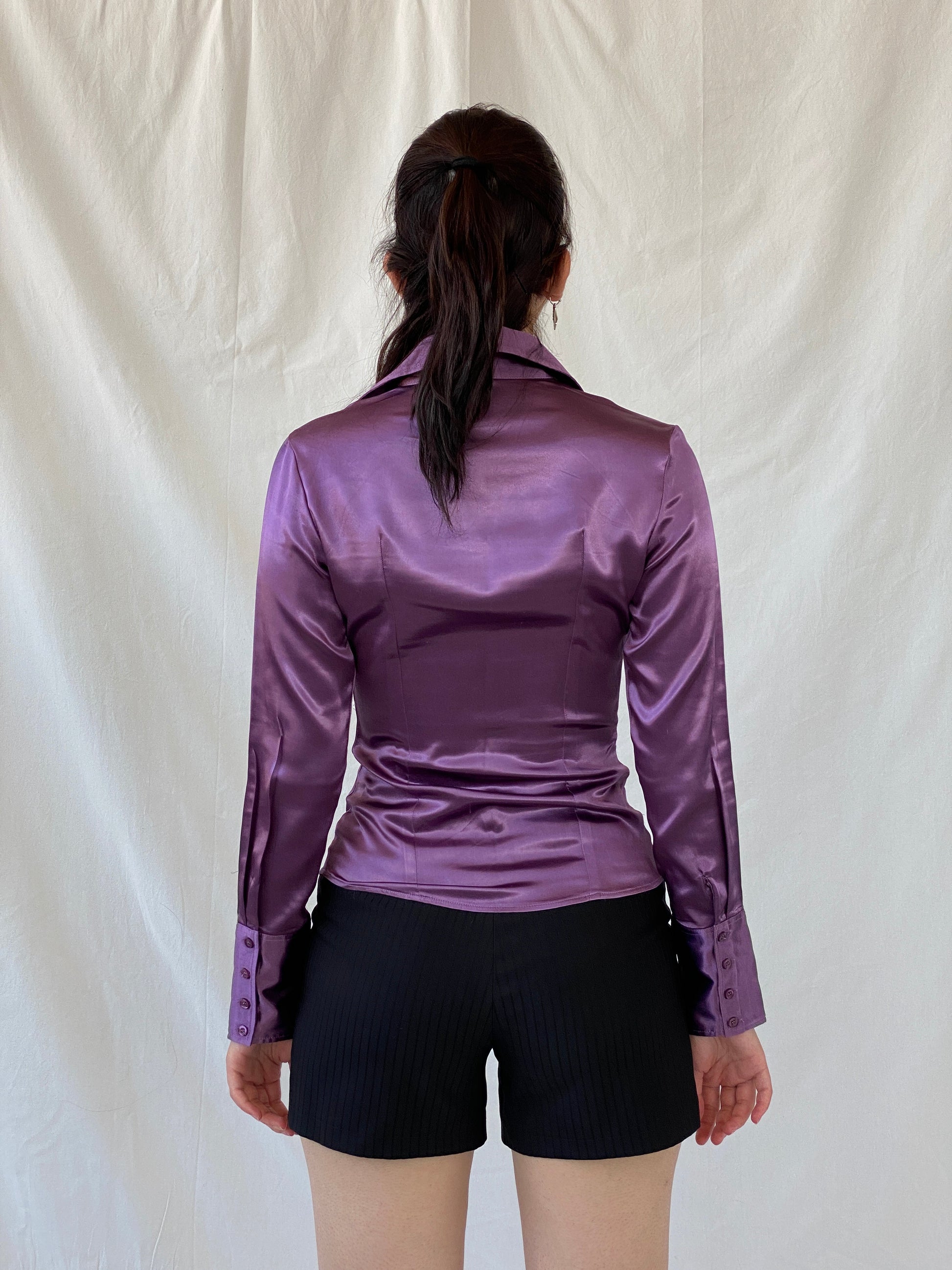 Y2K Camaîeu Purple Satin Long Sleeve Women’s Shirt - S - Balagan Vintage Full Sleeve Shirt 00s, Ayah, consignment, full sleeve shirt, NEW IN, Rand, summer