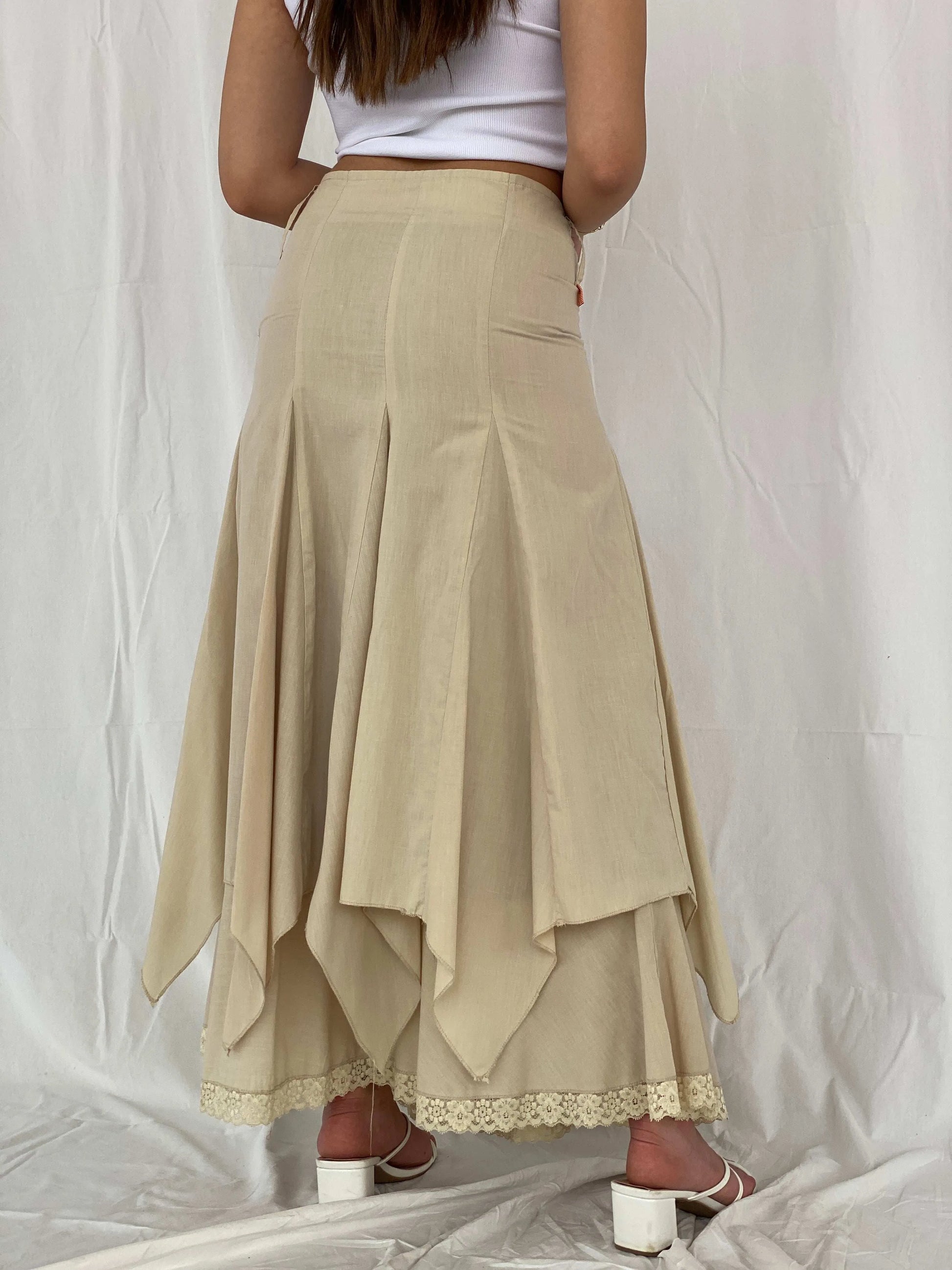 Y2K Catina Latina Woman Maxi Layered Beige Skirt - Size M - Balagan Vintage Midi Skirt 00s, cargo skirt, midi skirt, Rama, women skirt