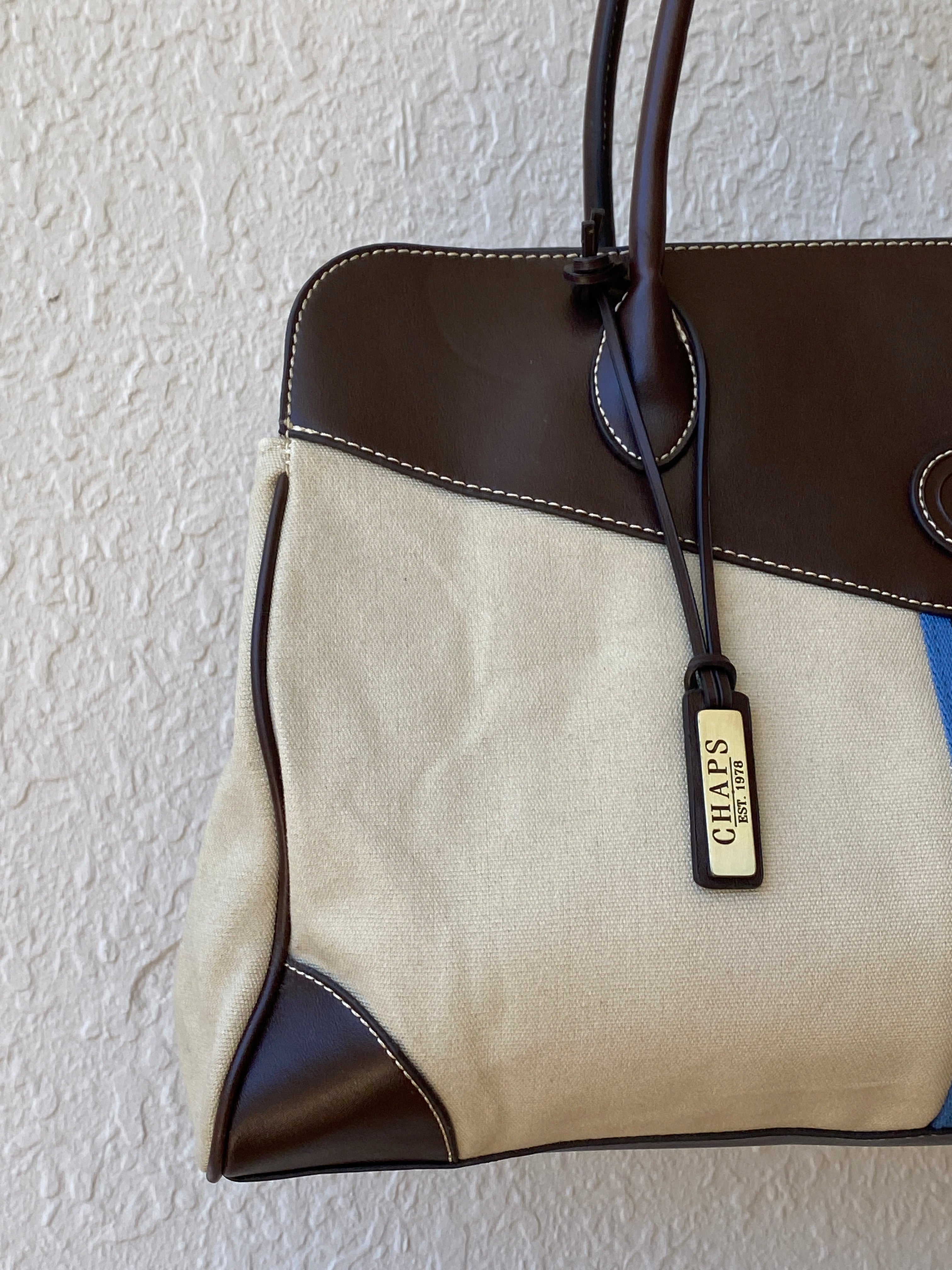 Y2K Chaps By Ralph Lauren Shoulder Bag Canvas & Vegan Leather Purse - Balagan Vintage Shoulder Bag 00s, 90s, bag, Chaps, chaps by ralph lauren, NEW IN, shoulder bag, Y2K