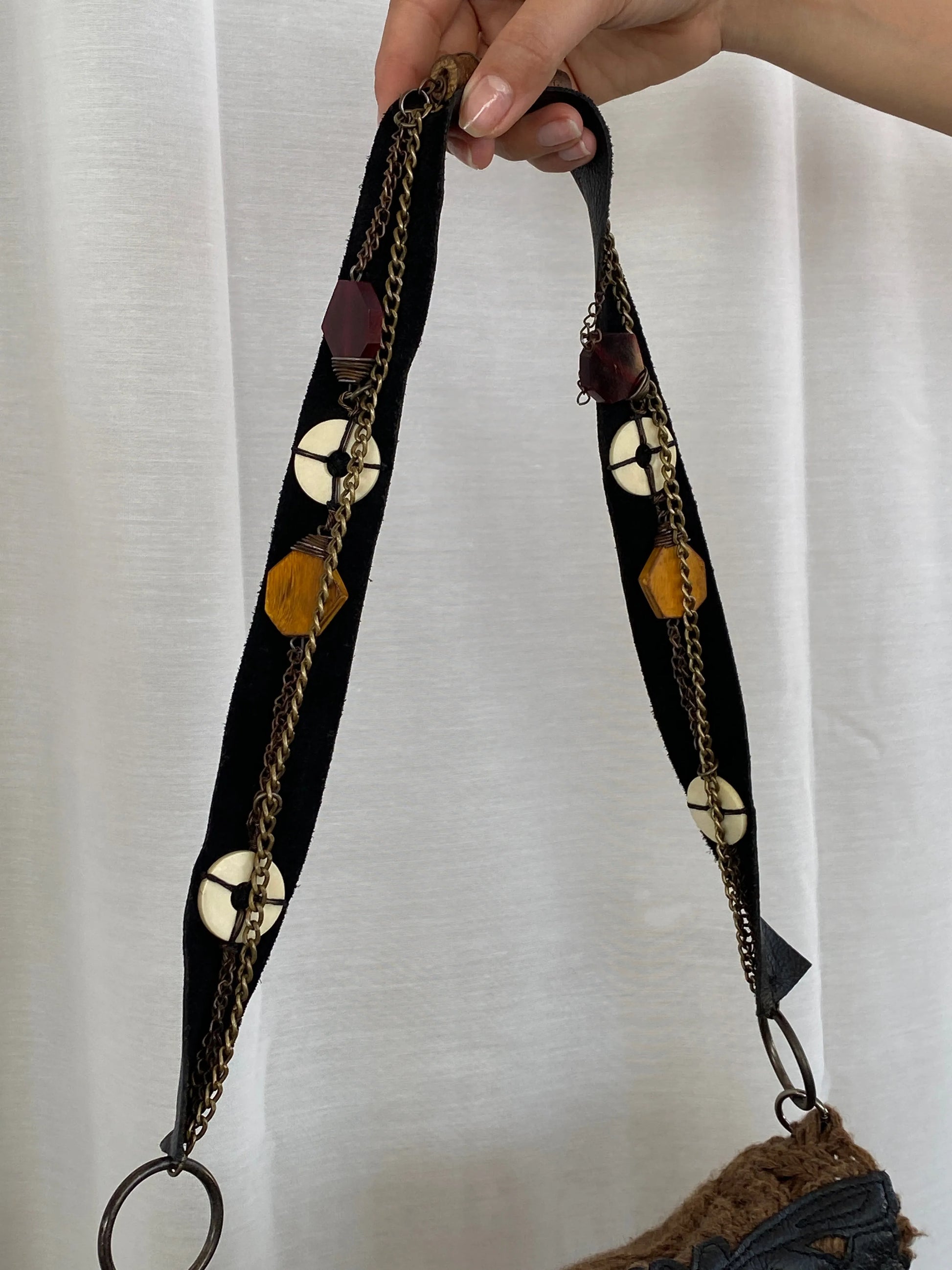 Y2K Chine Belgian Design Brown Crochet and Leather Shoulder Bag - Balagan Vintage Handbags 90s, bag, shoulder bag