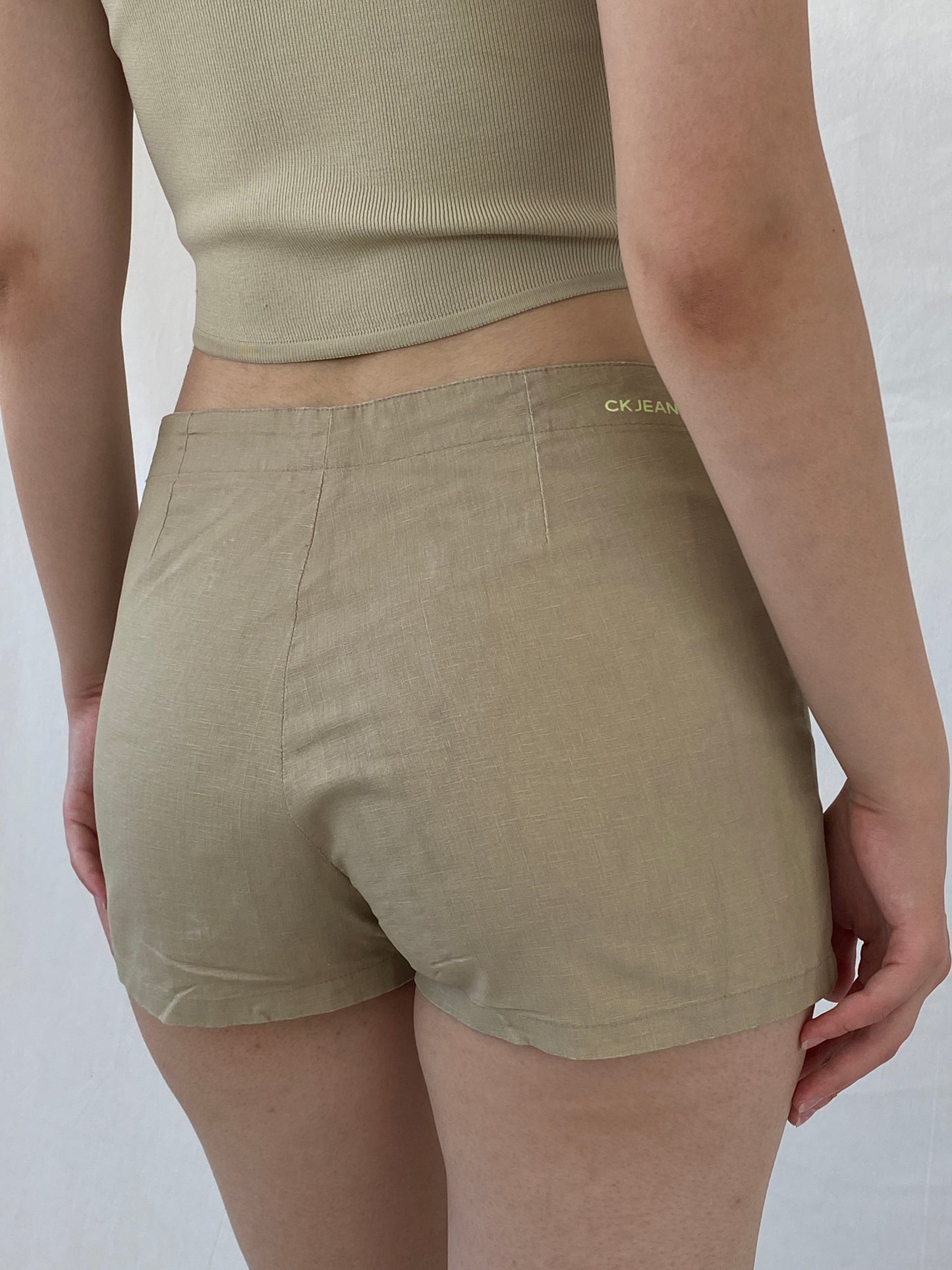 Y2K CK Jeans Calvin Klein Linen Blend Beige Mini Shorts - M - Balagan Vintage Shorts Ayah, cargo, NEW IN, shorts, summer