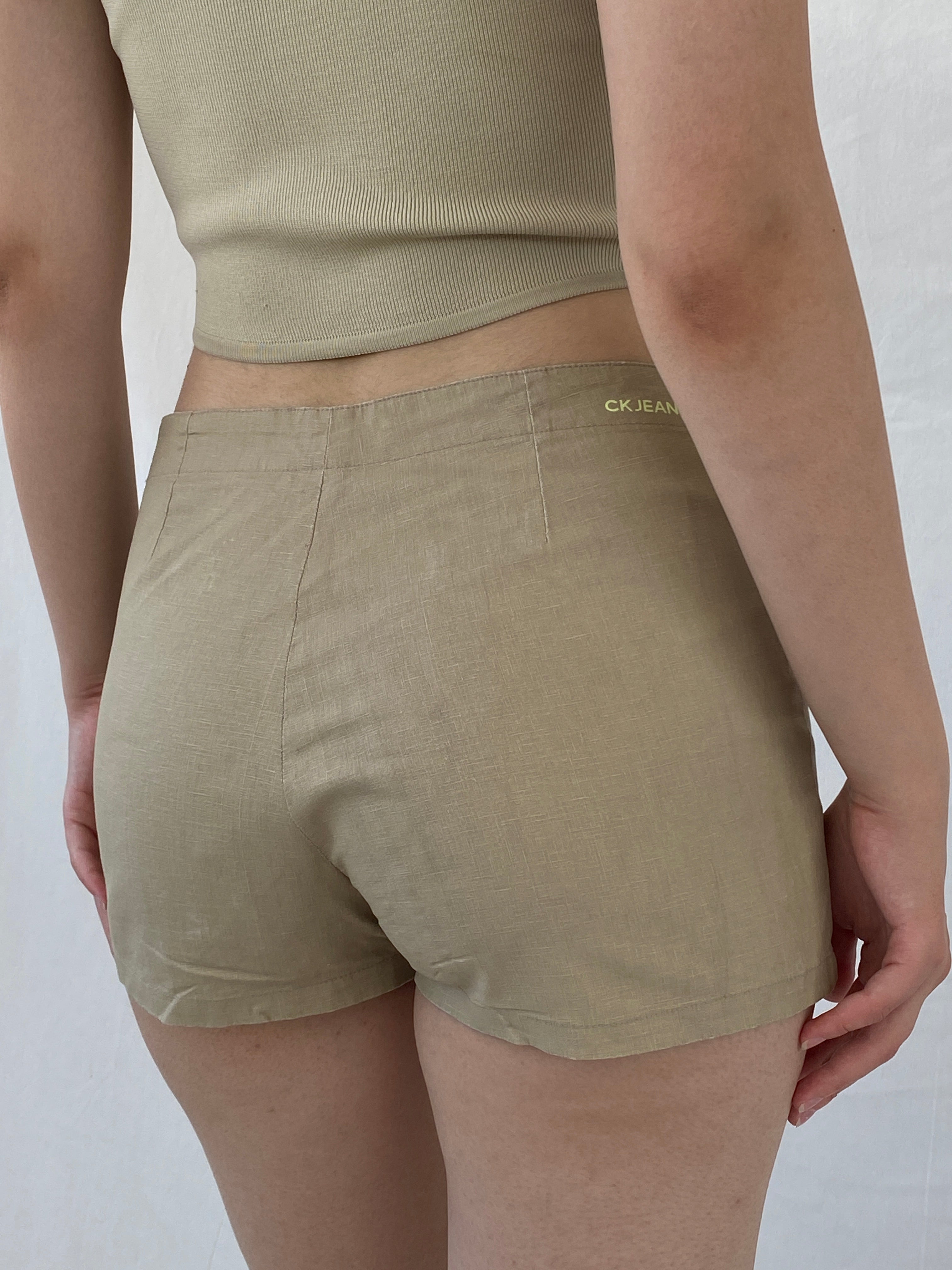 Y2K CK Jeans Calvin Klein Linen Blend Beige Mini Shorts - M - Balagan Vintage Shorts Ayah, cargo, NEW IN, shorts, summer